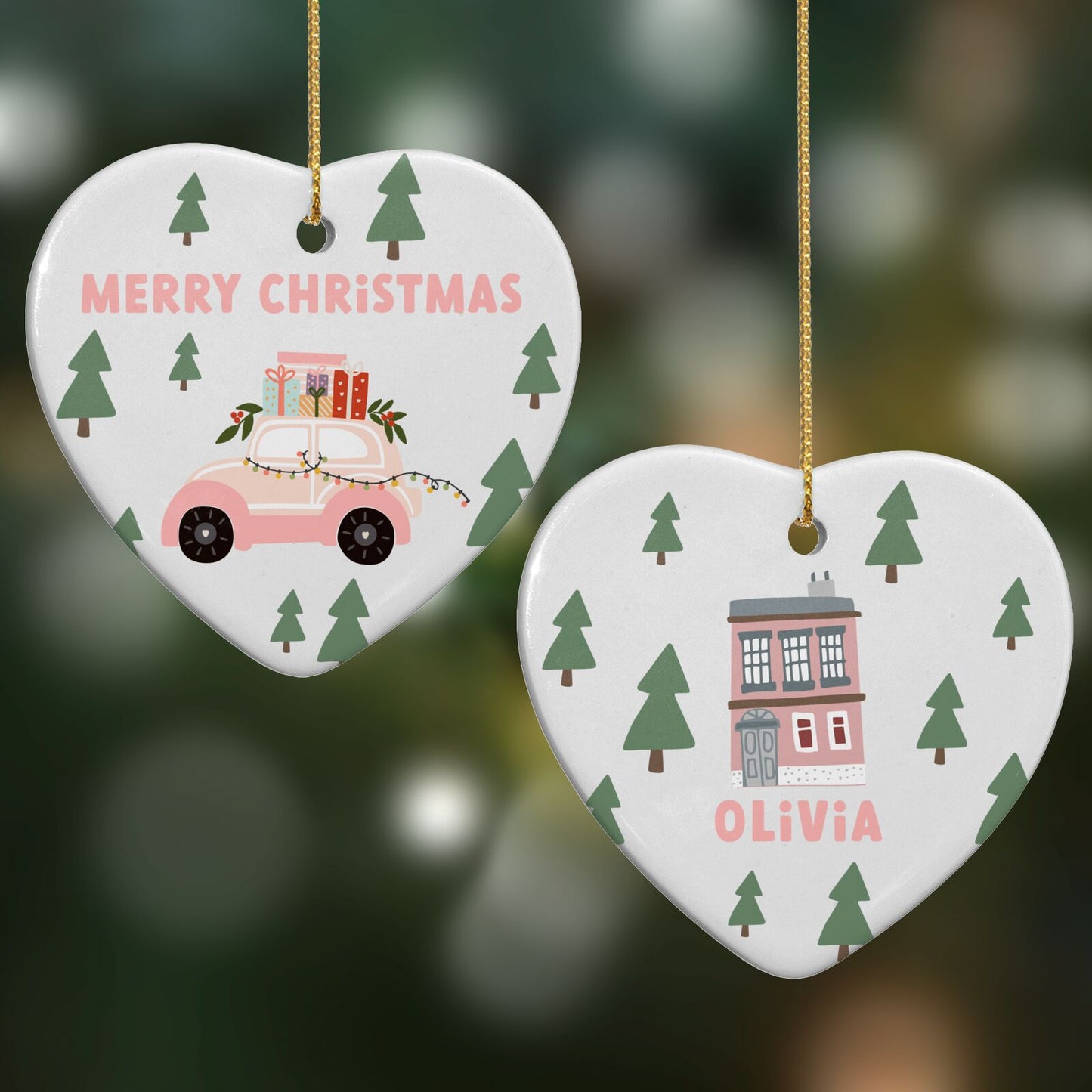 Christmas Tree on the roof Heart Decoration on Christmas Background