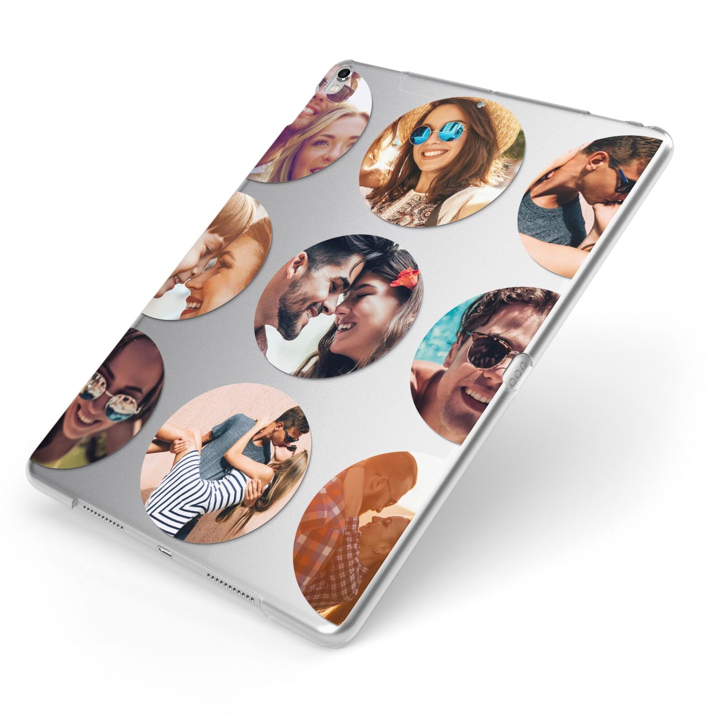 Circular Photo Montage Upload Apple iPad Case on Silver iPad Side View