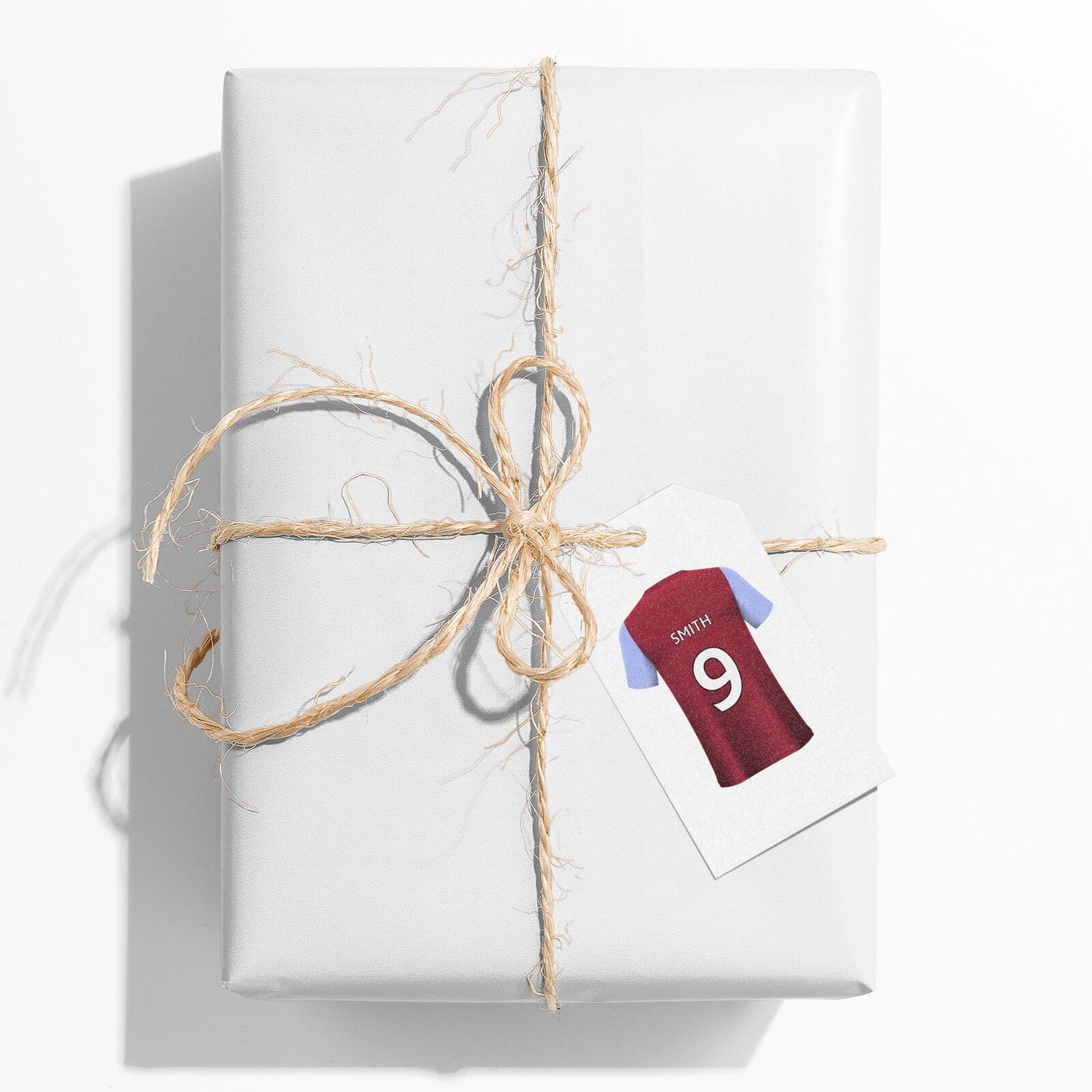 Claret and Blue Personalised Football Shirt Glitter Gift Tag on Present