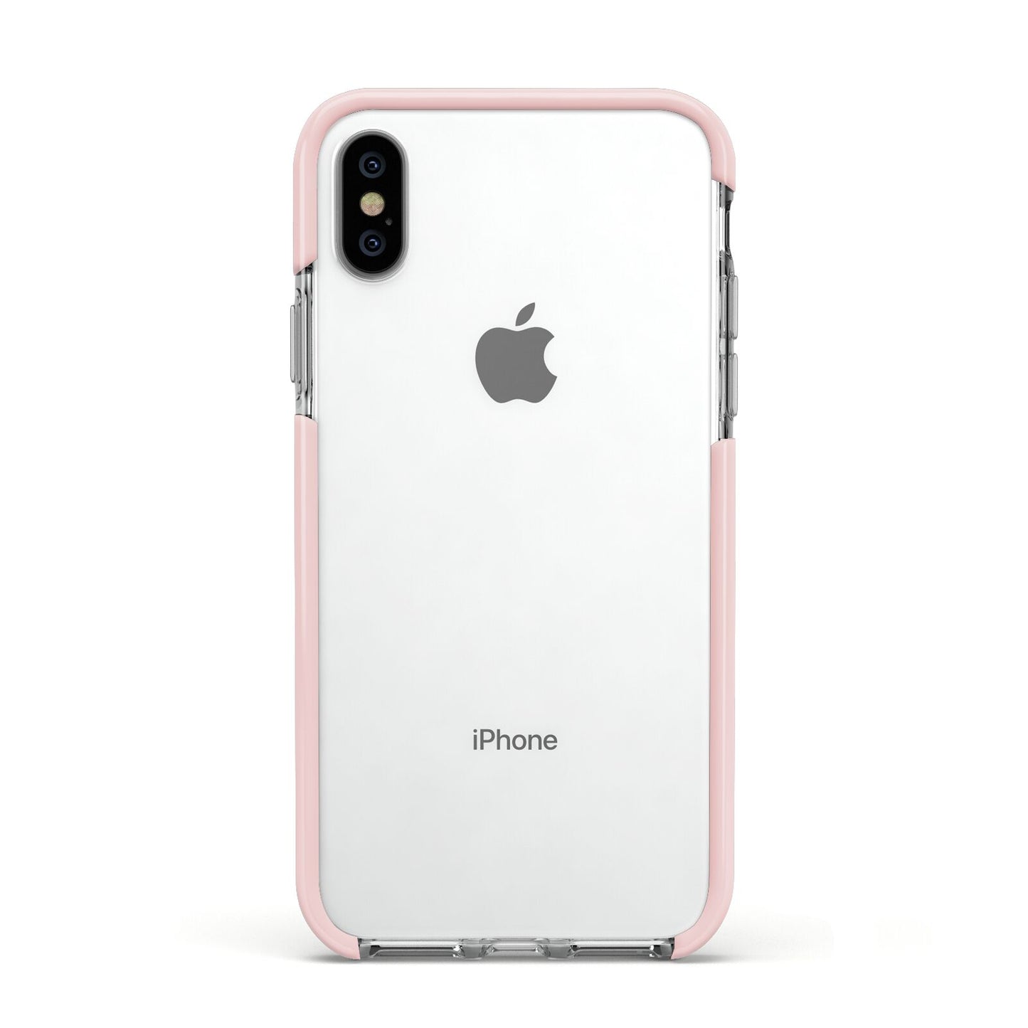 Clear Apple iPhone Xs Impact Case Pink Edge on Silver Phone