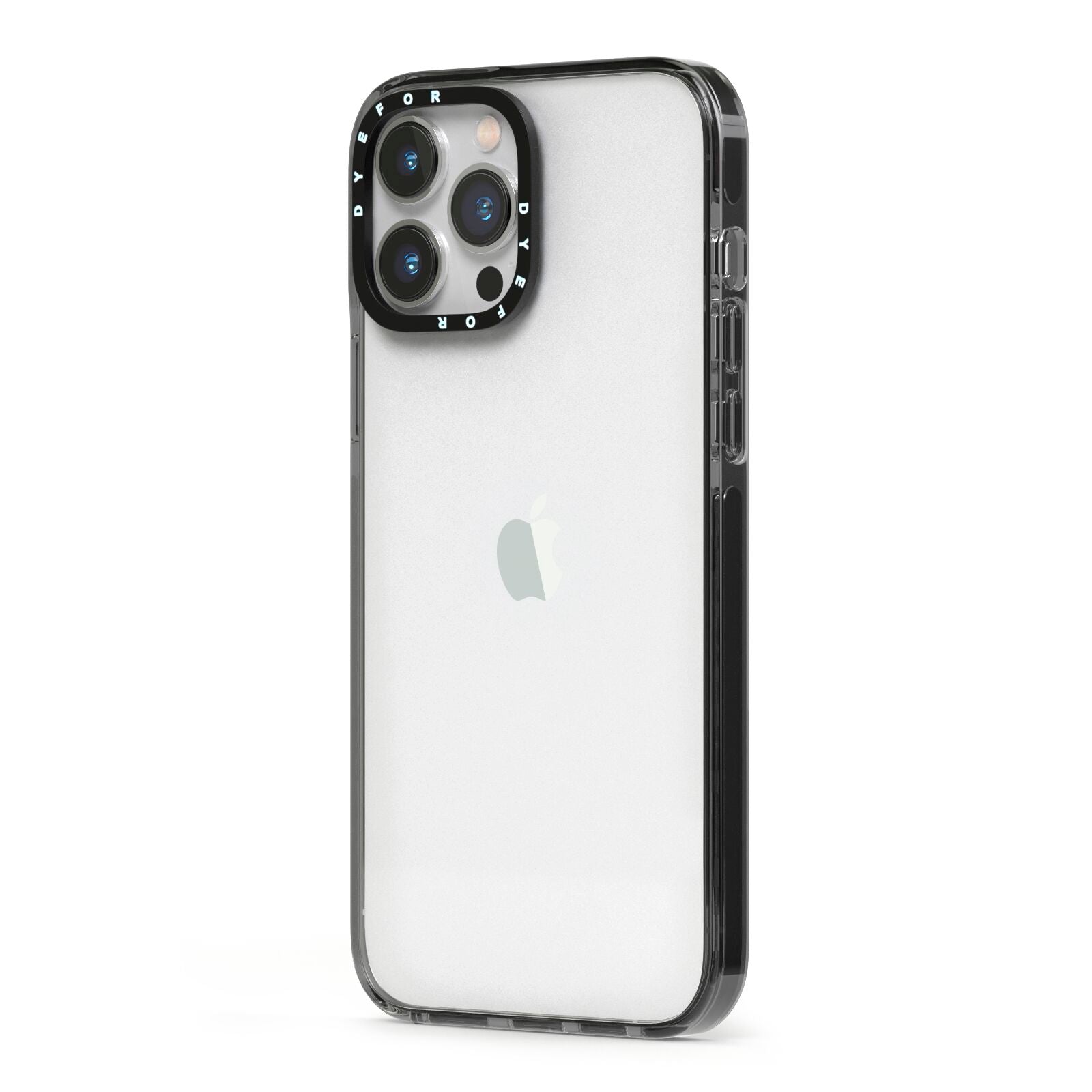 Clear iPhone 13 Pro Max Black Impact Case Side Angle on Silver phone