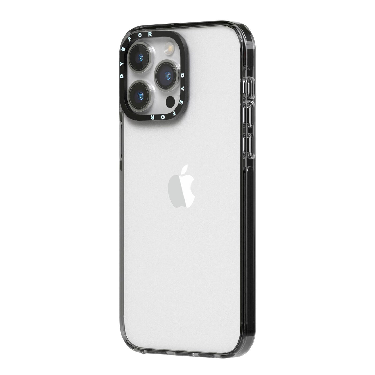 Clear iPhone 14 Pro Max Black Impact Case Side Angle on Silver phone