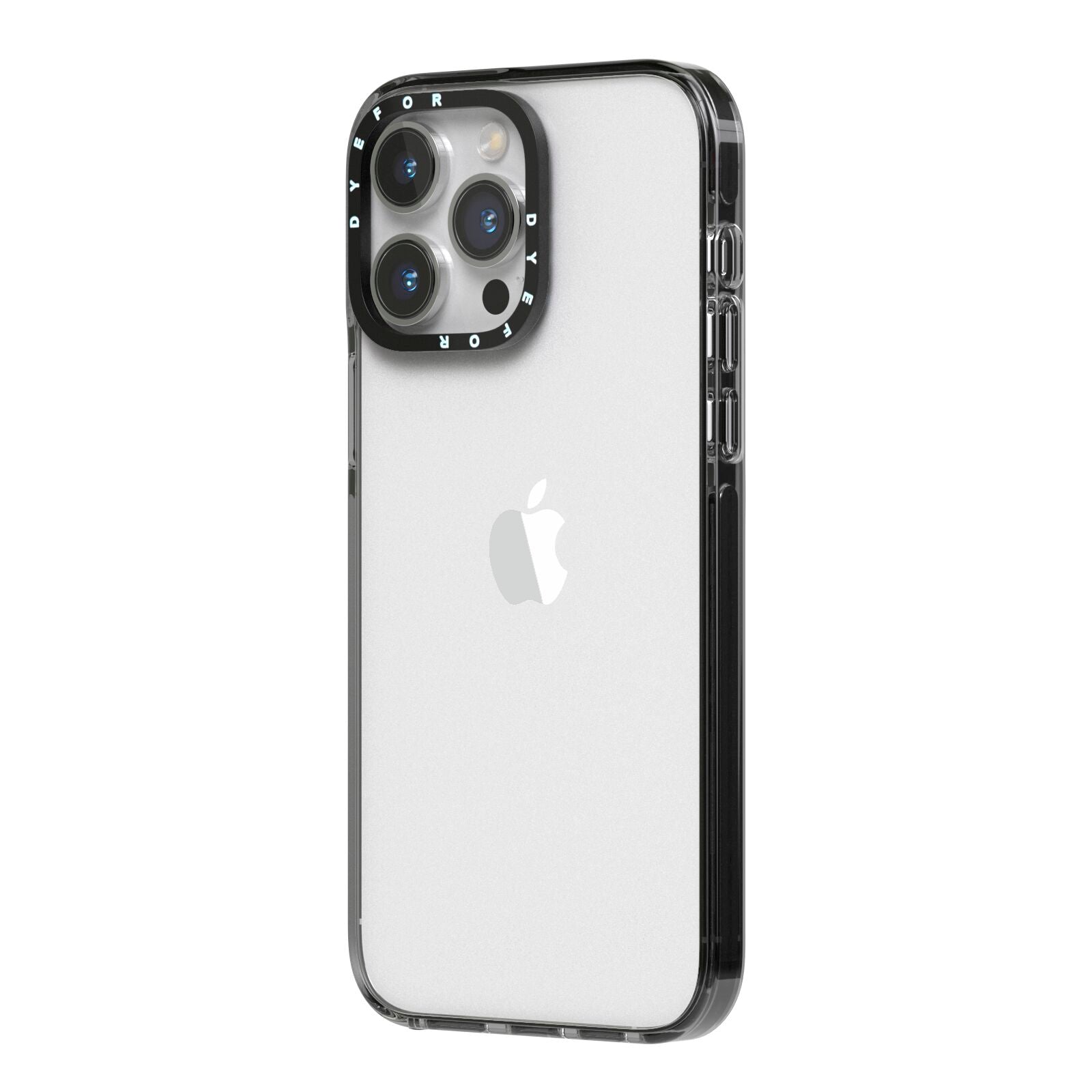 Clear iPhone 14 Pro Max Black Impact Case Side Angle on Silver phone