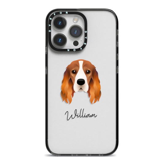 Cocker Spaniel Personalised iPhone 14 Pro Max Black Impact Case on Silver phone