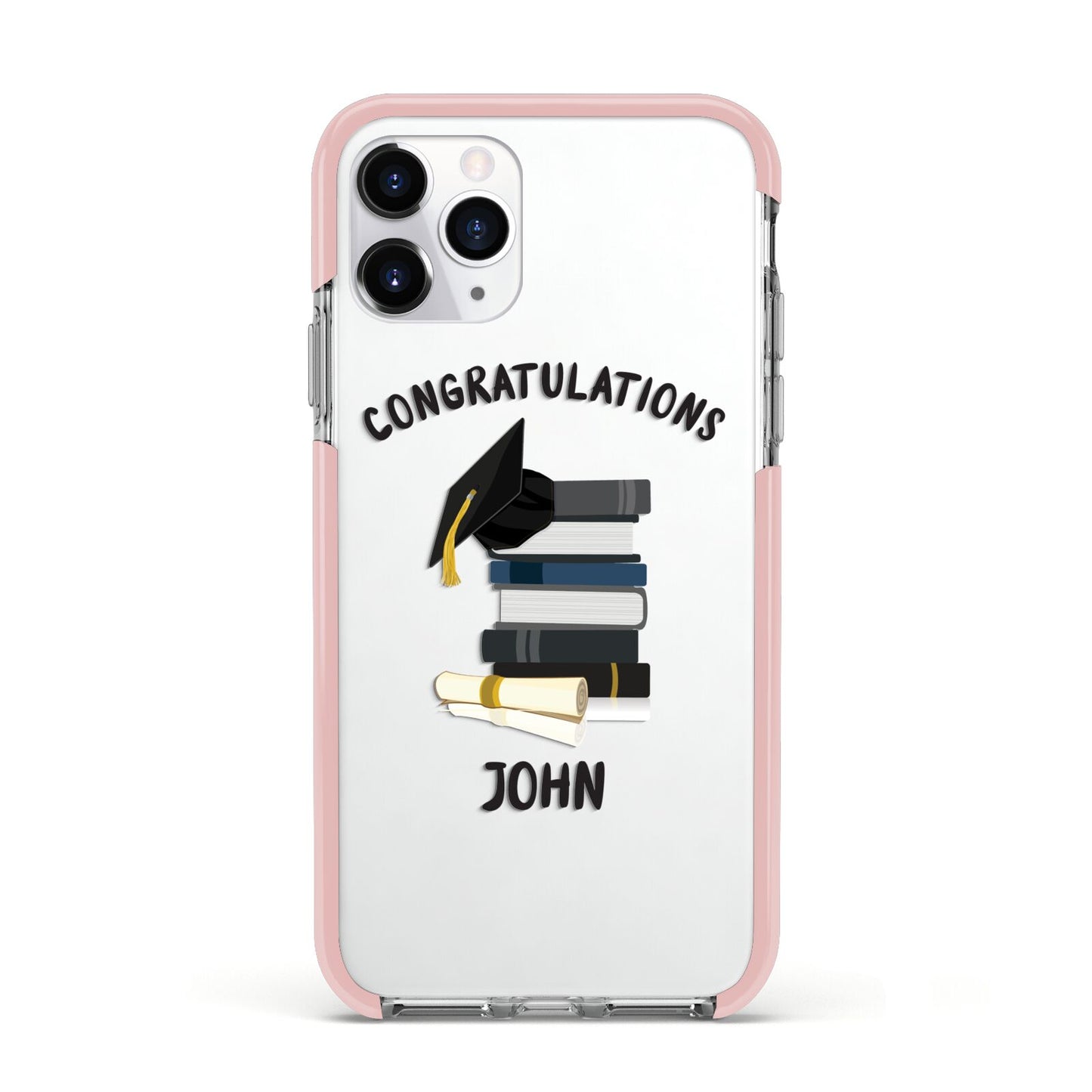 Congratulations Graduate Apple iPhone 11 Pro in Silver with Pink Impact Case