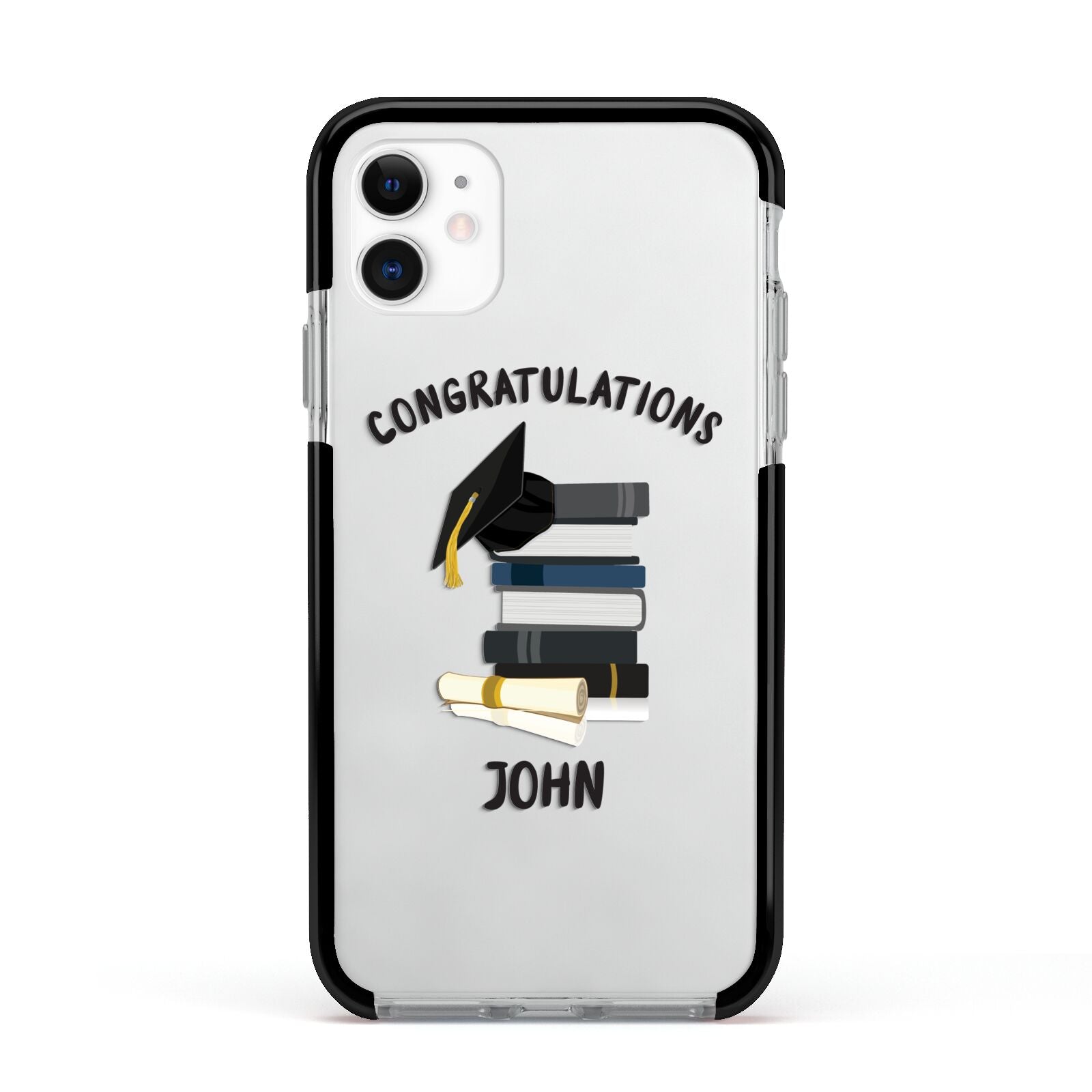 Congratulations Graduate Apple iPhone 11 in White with Black Impact Case