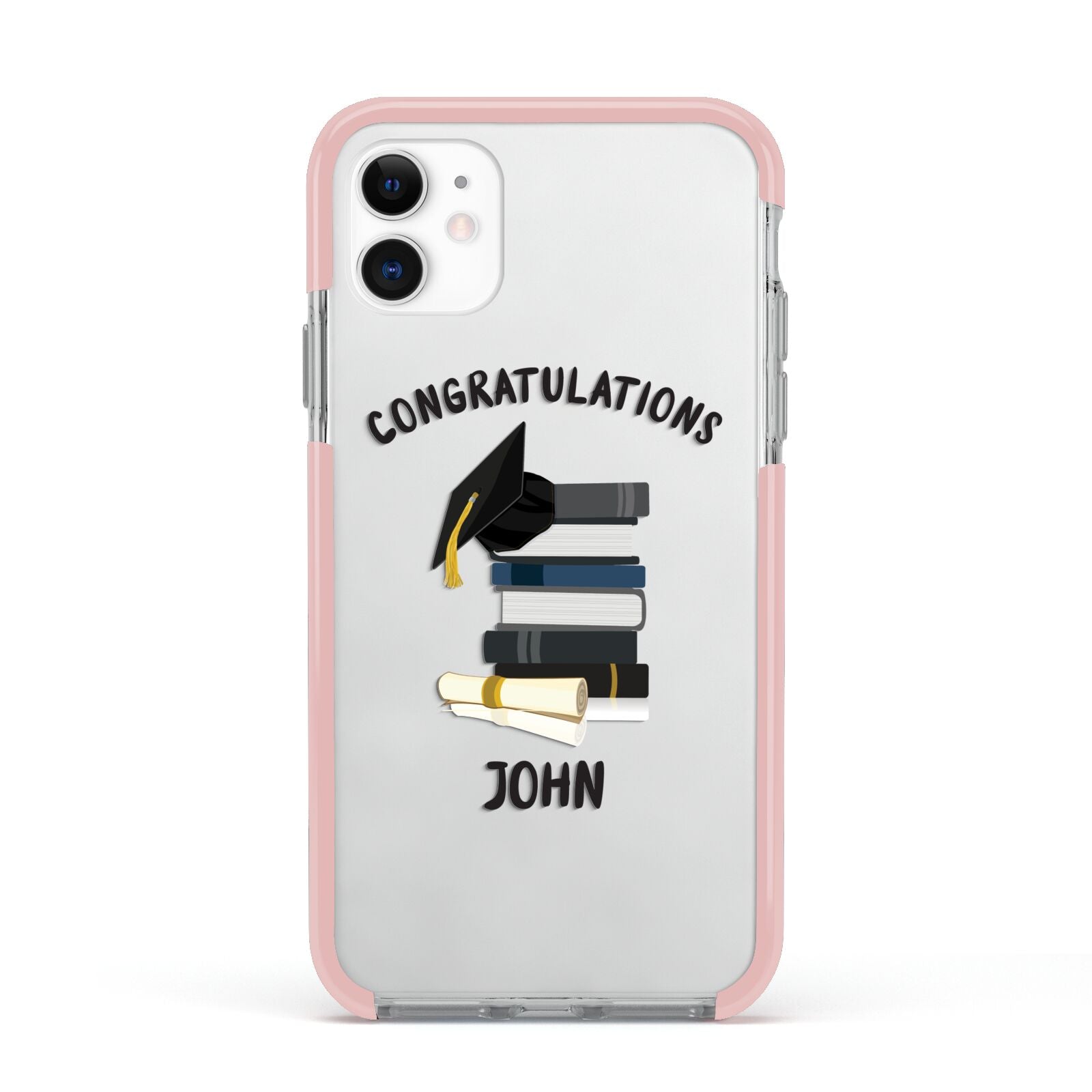 Congratulations Graduate Apple iPhone 11 in White with Pink Impact Case