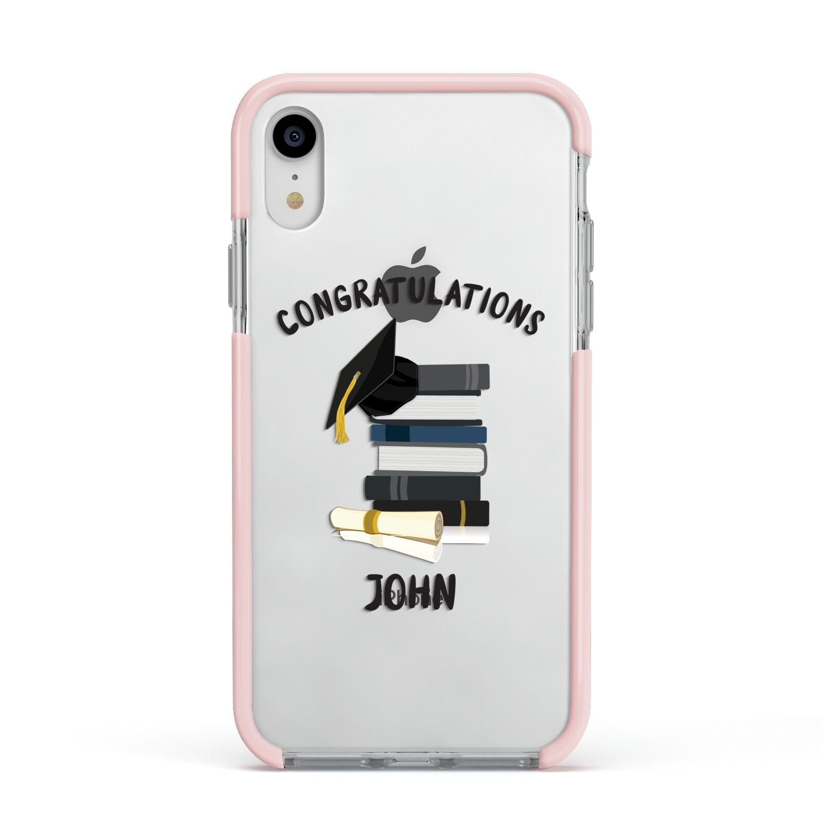 Congratulations Graduate Apple iPhone XR Impact Case Pink Edge on Silver Phone