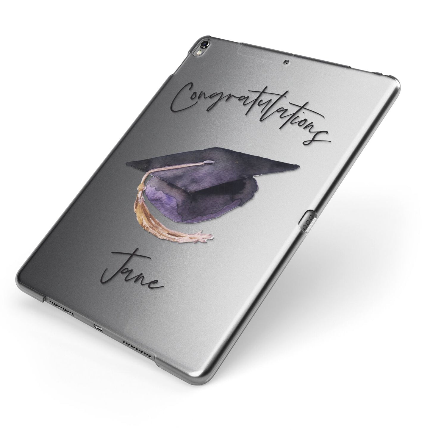 Congratulations Graduate Custom Apple iPad Case on Grey iPad Side View