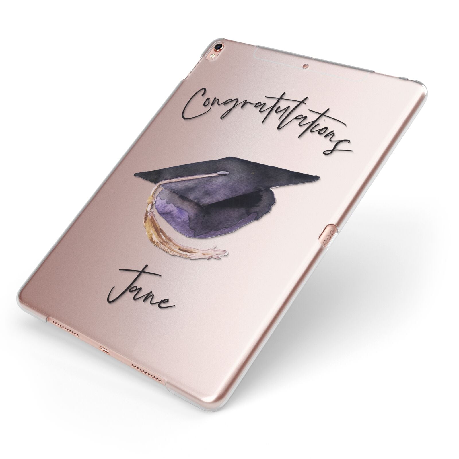 Congratulations Graduate Custom Apple iPad Case on Rose Gold iPad Side View