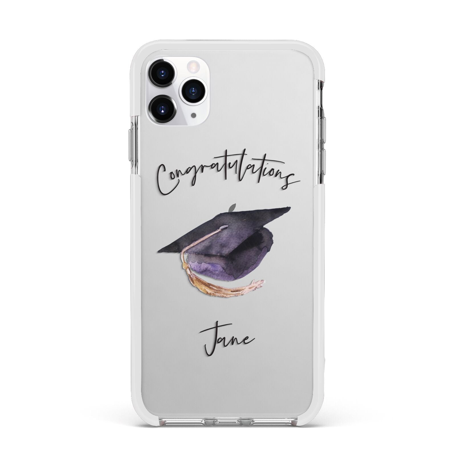 Congratulations Graduate Custom Apple iPhone 11 Pro Max in Silver with White Impact Case