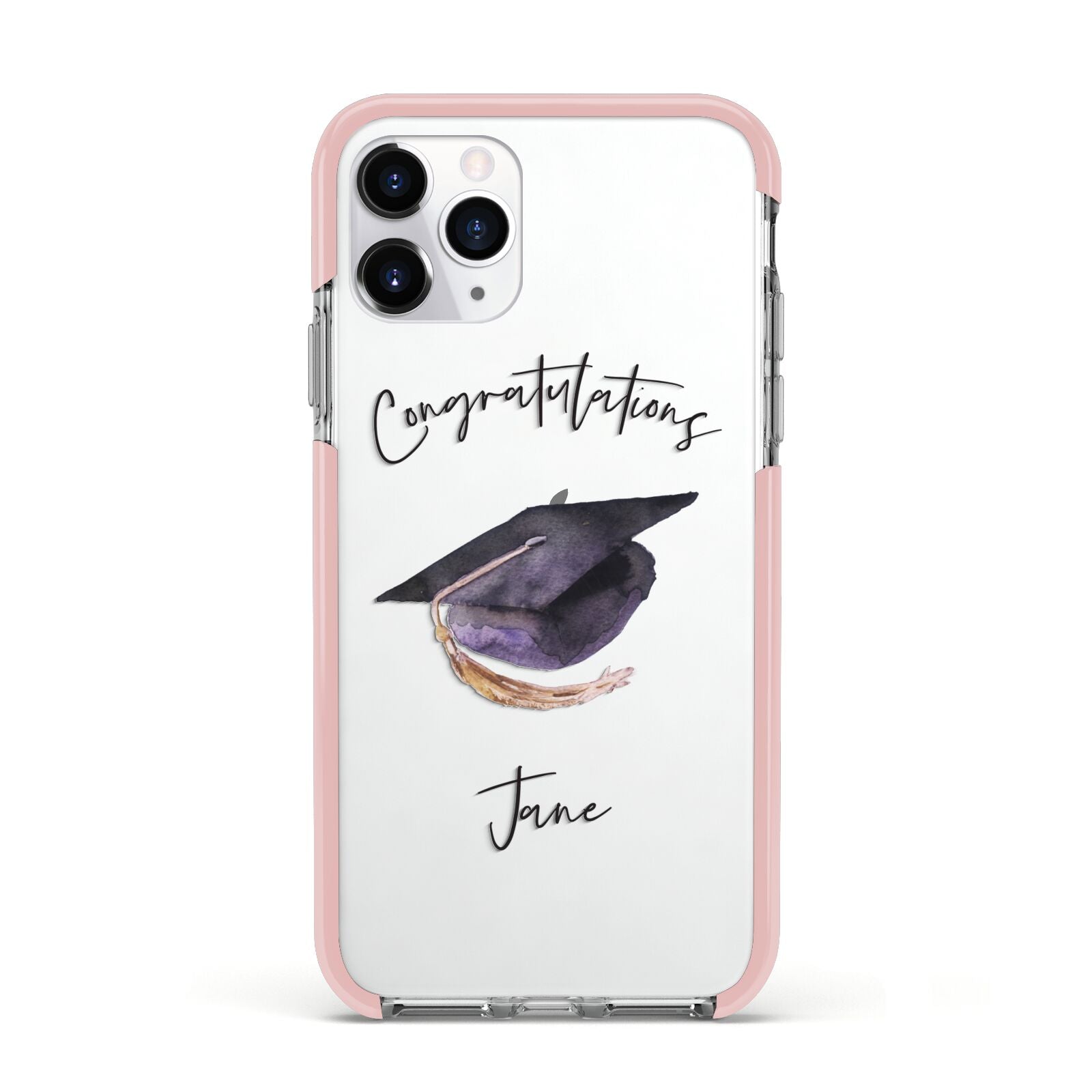 Congratulations Graduate Custom Apple iPhone 11 Pro in Silver with Pink Impact Case