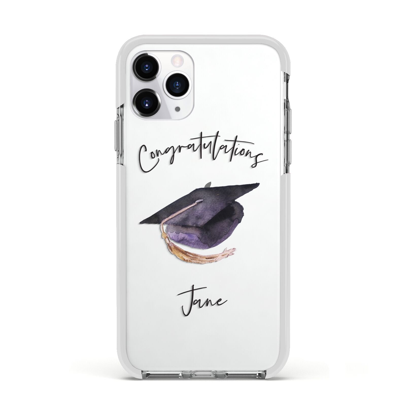 Congratulations Graduate Custom Apple iPhone 11 Pro in Silver with White Impact Case