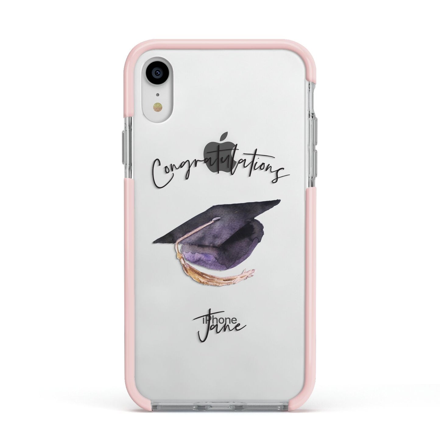Congratulations Graduate Custom Apple iPhone XR Impact Case Pink Edge on Silver Phone