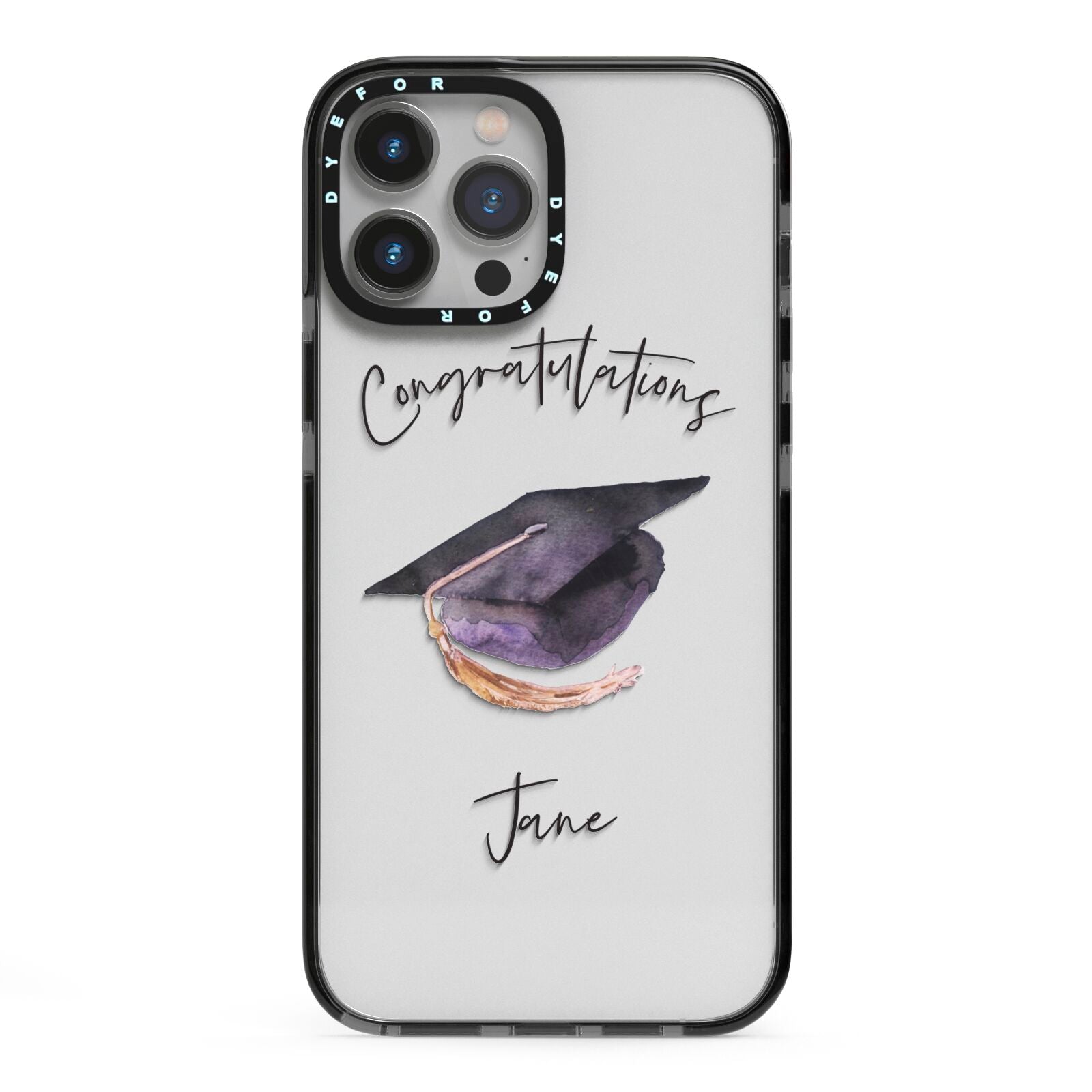 Congratulations Graduate Custom iPhone 13 Pro Max Black Impact Case on Silver phone