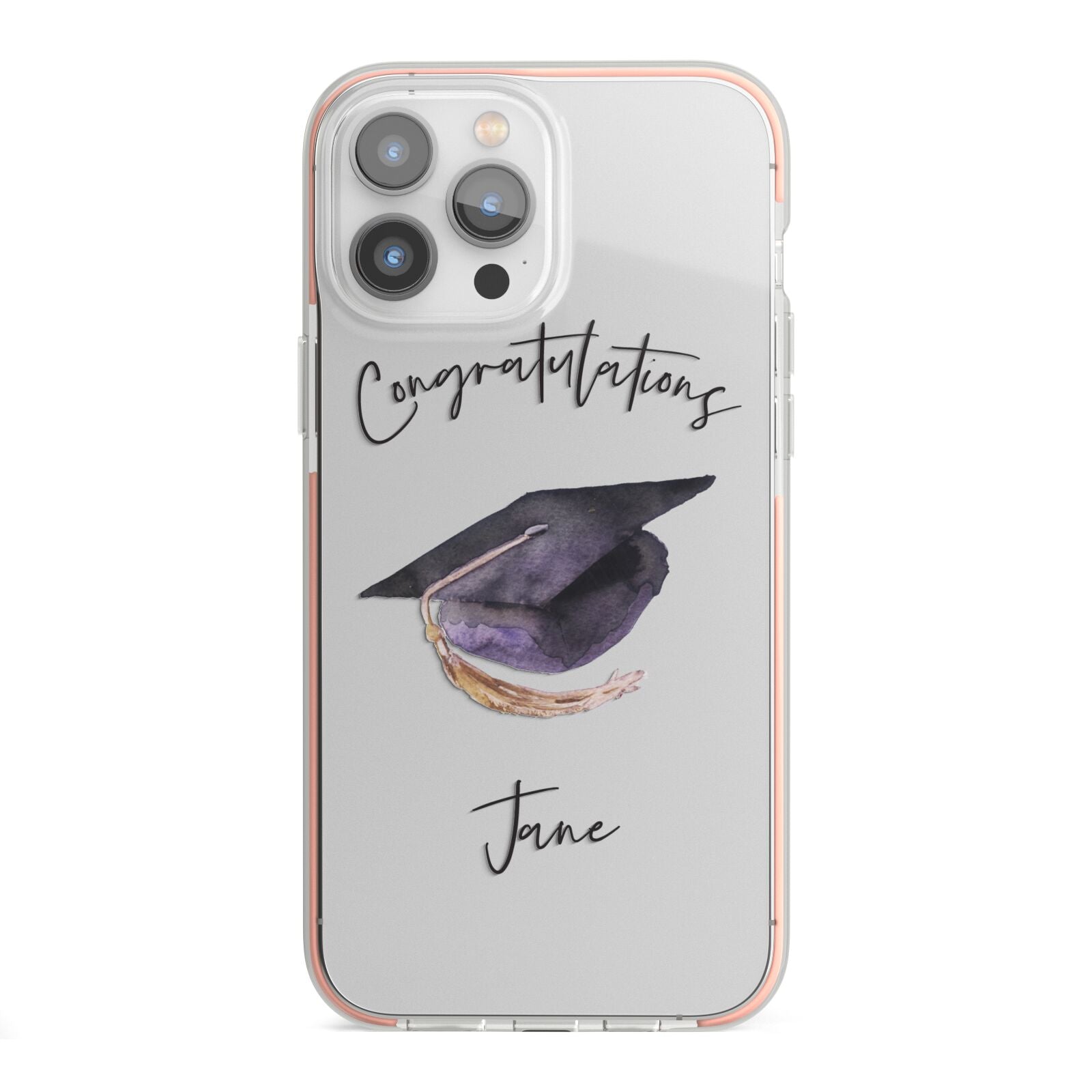Congratulations Graduate Custom iPhone 13 Pro Max TPU Impact Case with Pink Edges