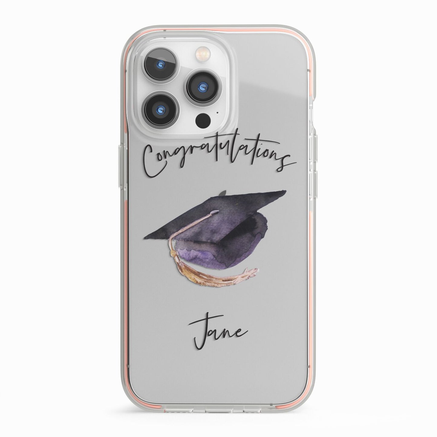 Congratulations Graduate Custom iPhone 13 Pro TPU Impact Case with Pink Edges