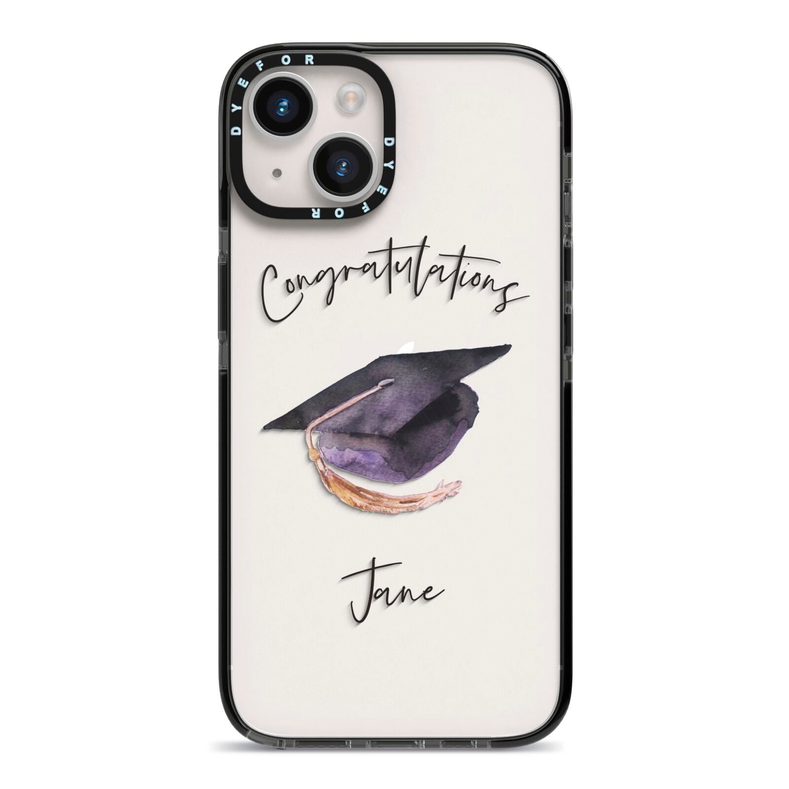 Congratulations Graduate Custom iPhone 14 Black Impact Case on Silver phone