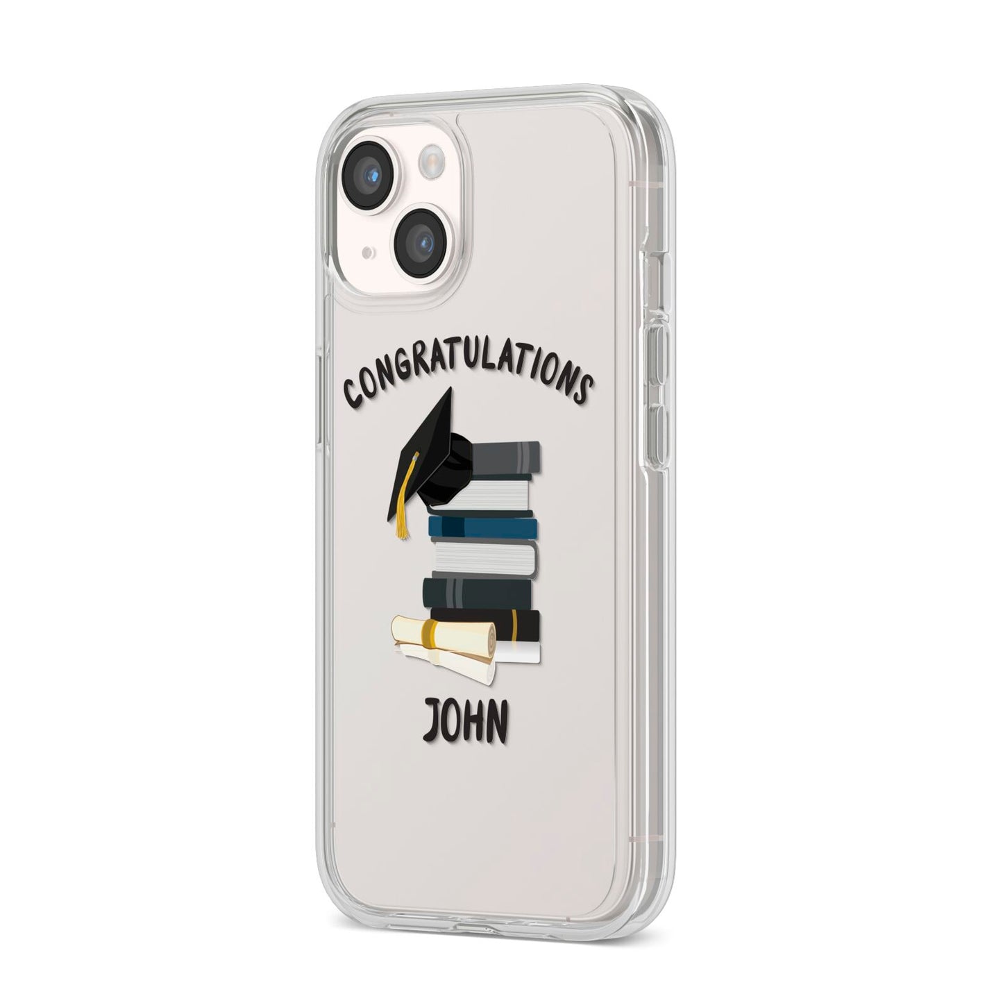 Congratulations Graduate iPhone 14 Clear Tough Case Starlight Angled Image