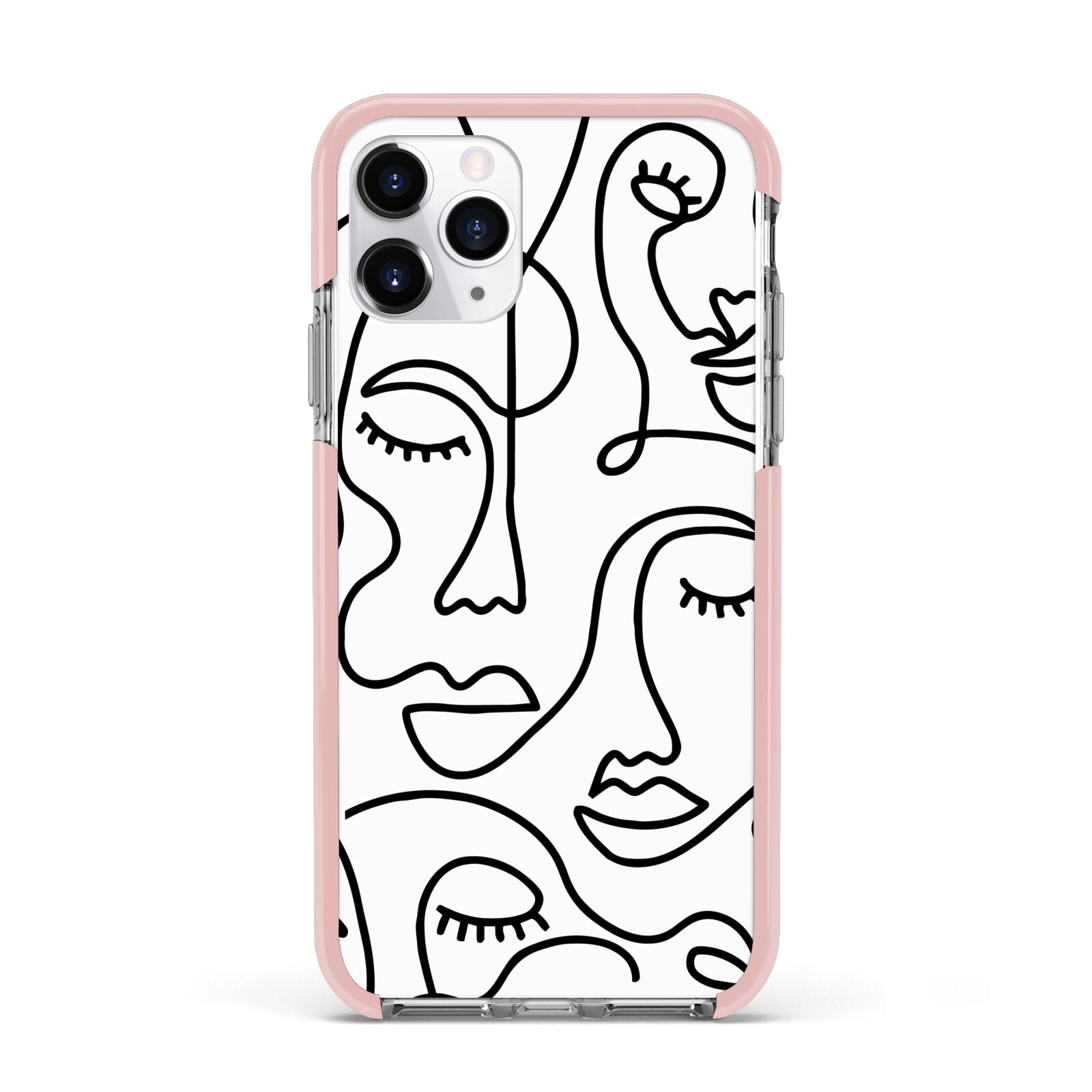 Continuous Abstract Face Apple iPhone 11 Pro in Silver with Pink Impact Case
