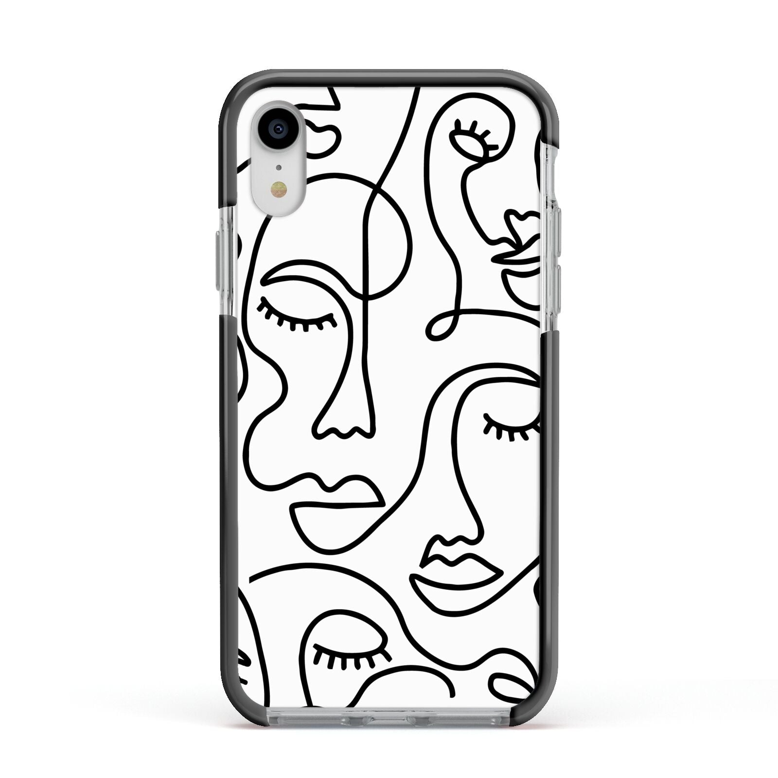 Continuous Abstract Face Apple iPhone XR Impact Case Black Edge on Silver Phone