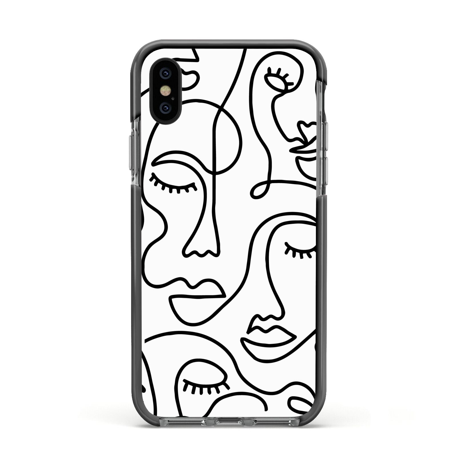 Continuous Abstract Face Apple iPhone Xs Impact Case Black Edge on Black Phone