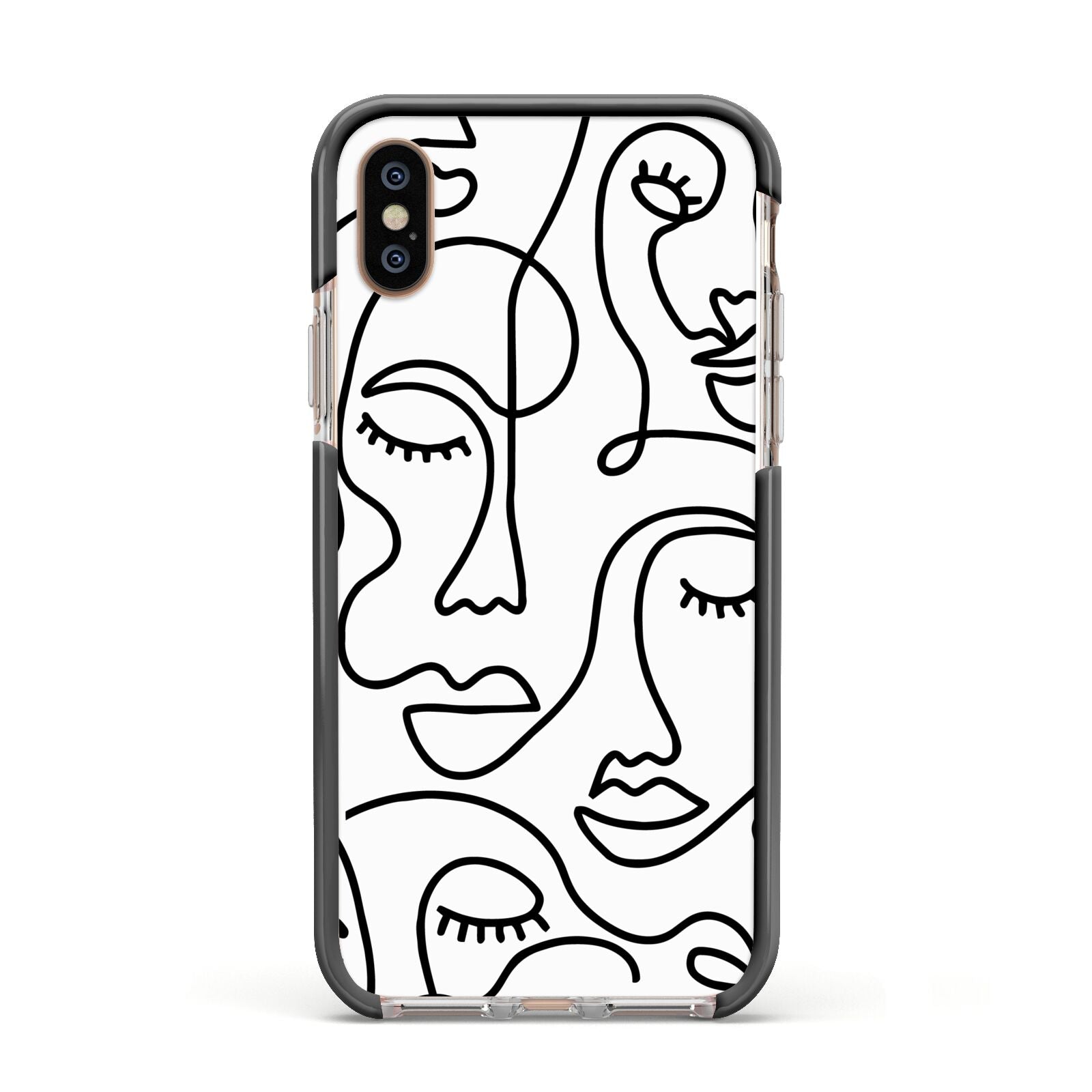Continuous Abstract Face Apple iPhone Xs Impact Case Black Edge on Gold Phone