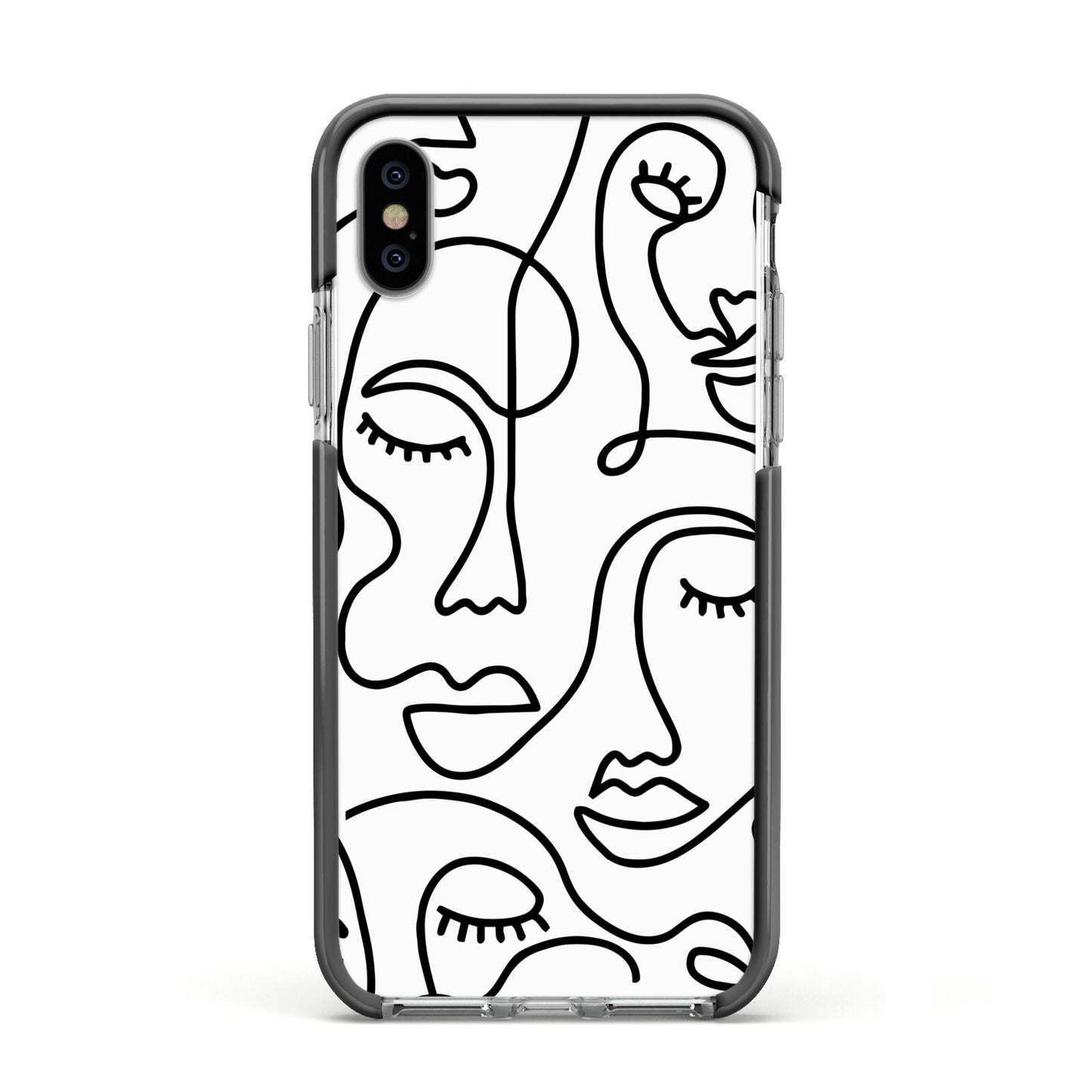Continuous Abstract Face Apple iPhone Xs Impact Case Black Edge on Silver Phone