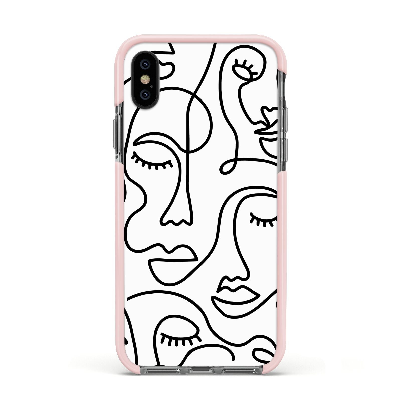 Continuous Abstract Face Apple iPhone Xs Impact Case Pink Edge on Black Phone