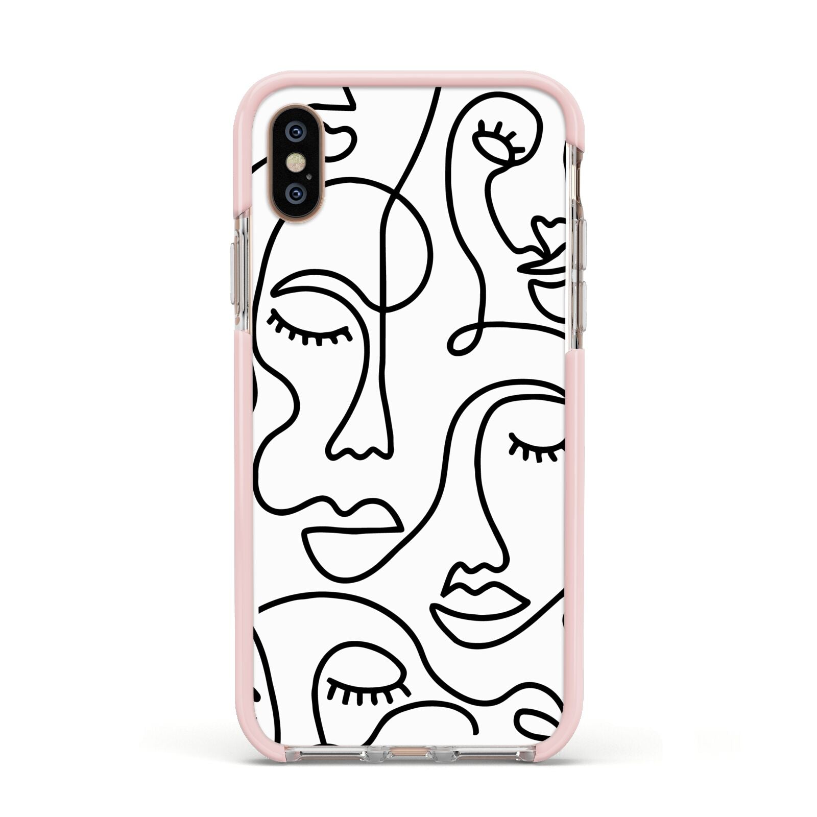 Continuous Abstract Face Apple iPhone Xs Impact Case Pink Edge on Gold Phone