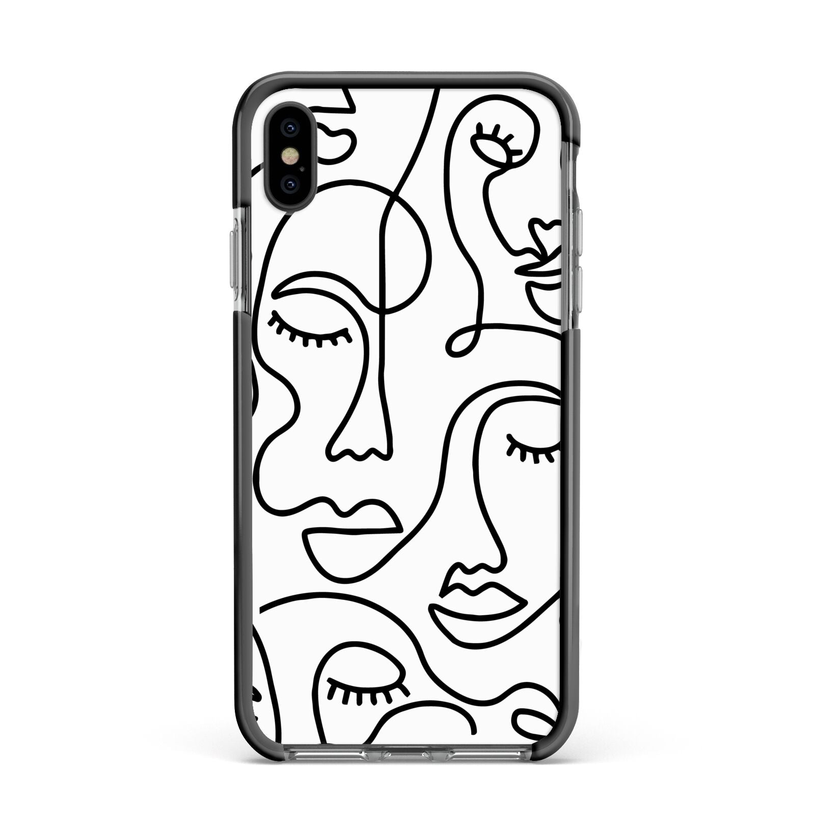 Continuous Abstract Face Apple iPhone Xs Max Impact Case Black Edge on Black Phone