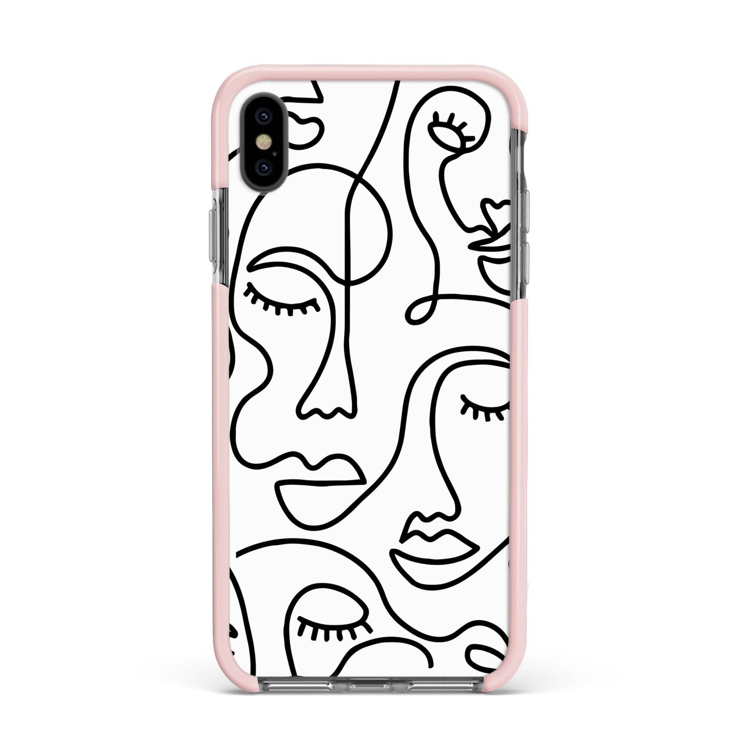 Continuous Abstract Face Apple iPhone Xs Max Impact Case Pink Edge on Black Phone