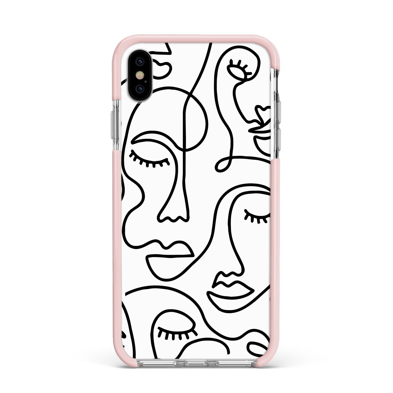 Continuous Abstract Face Apple iPhone Xs Max Impact Case Pink Edge on Silver Phone