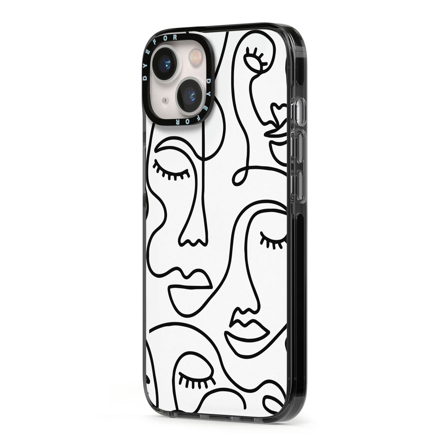 Continuous Abstract Face iPhone 13 Black Impact Case Side Angle on Silver phone