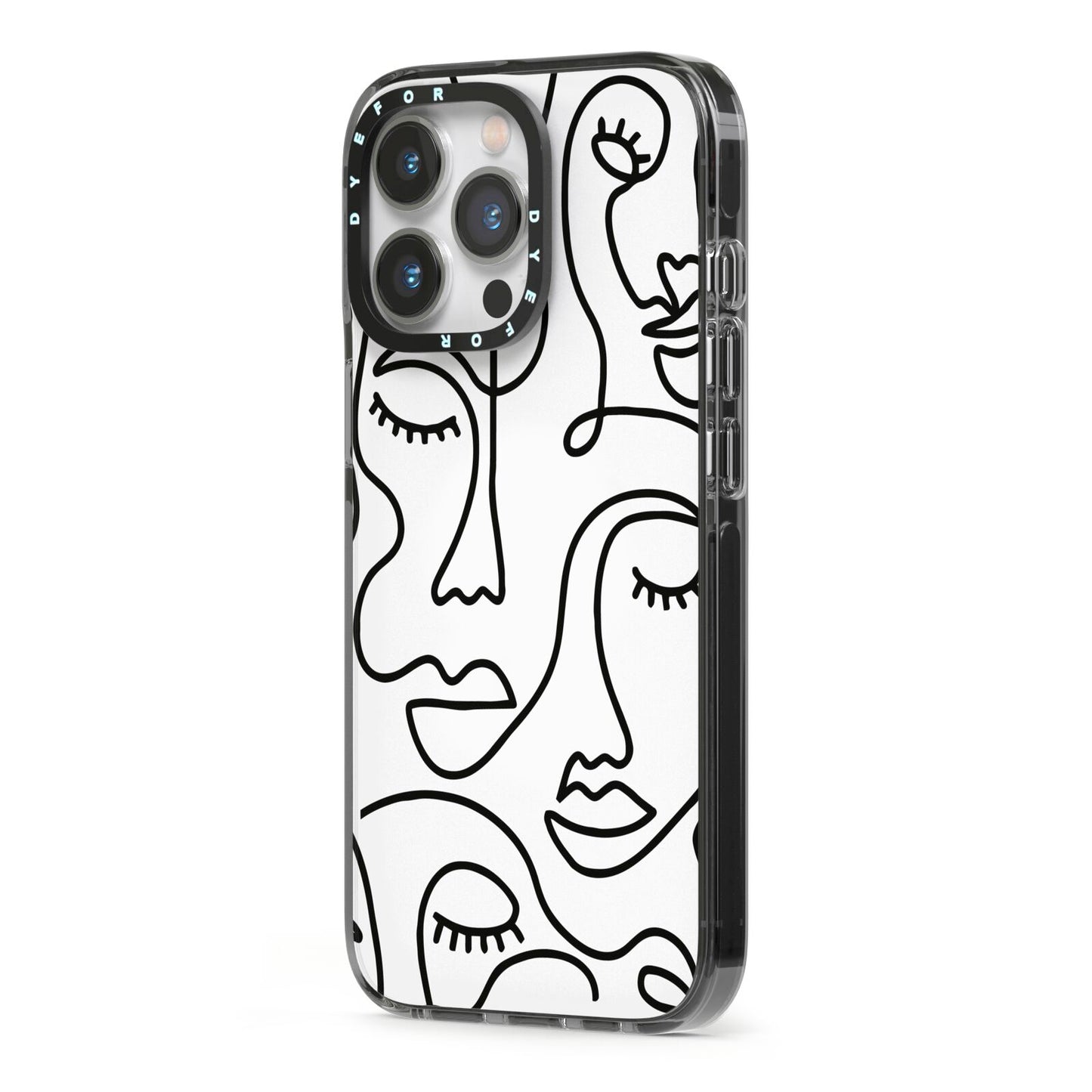 Continuous Abstract Face iPhone 13 Pro Black Impact Case Side Angle on Silver phone