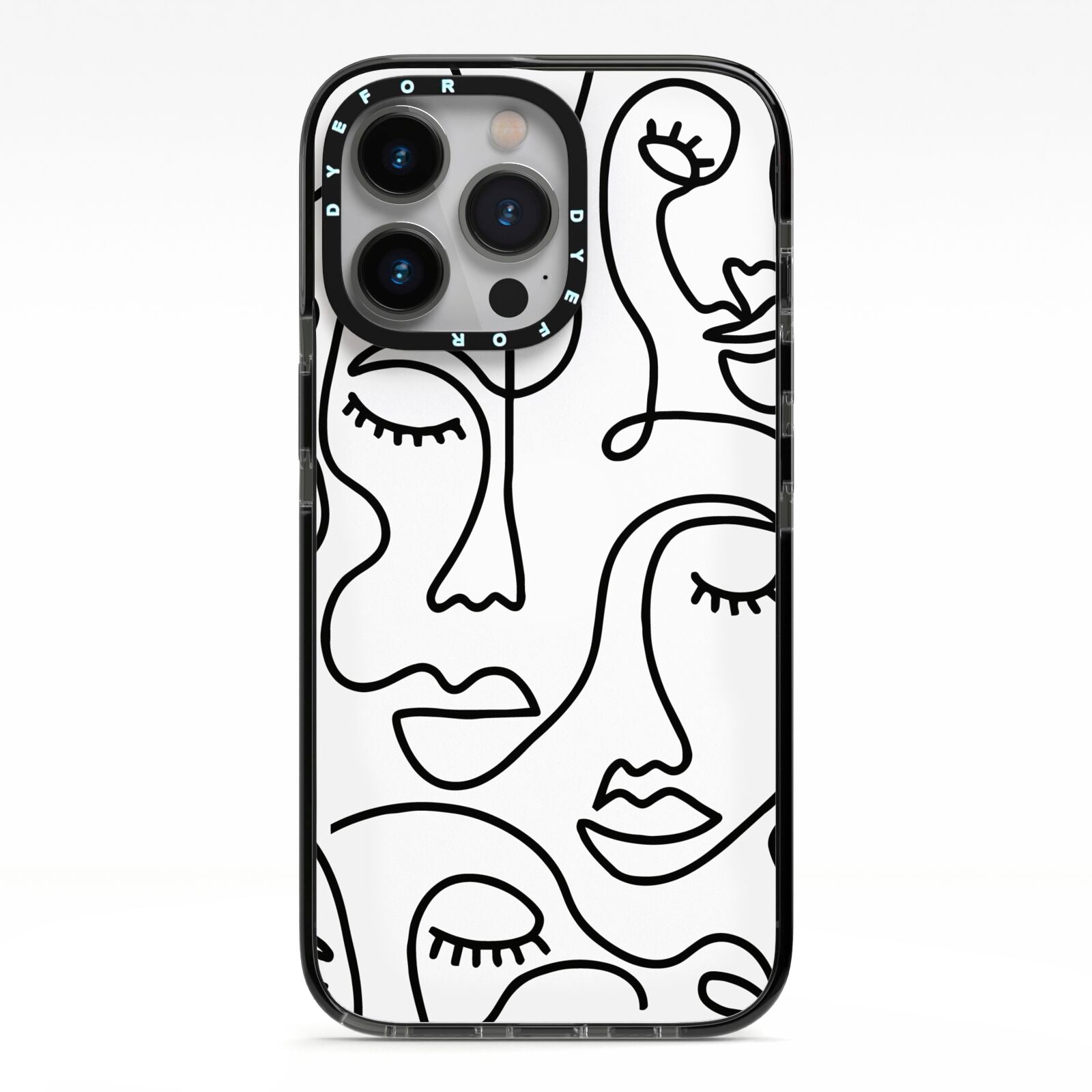 Continuous Abstract Face iPhone 13 Pro Black Impact Case on Silver phone