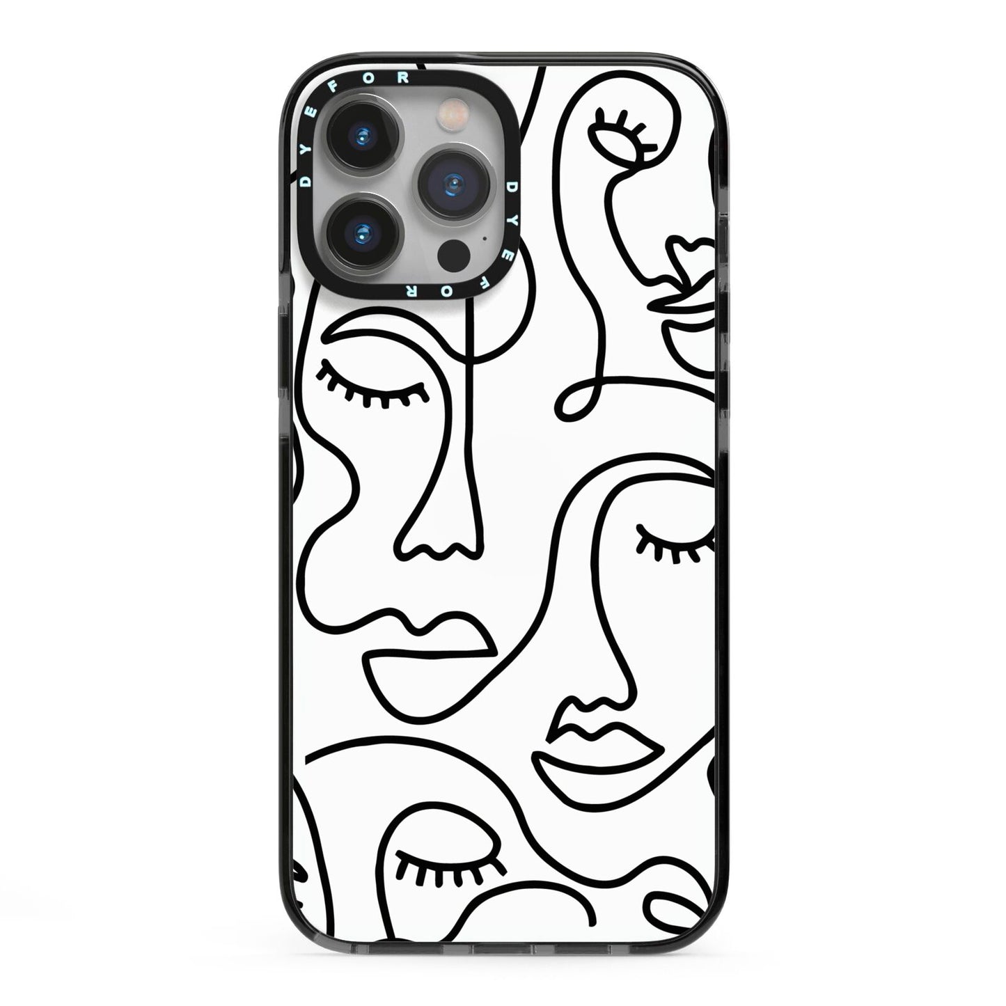 Continuous Abstract Face iPhone 13 Pro Max Black Impact Case on Silver phone
