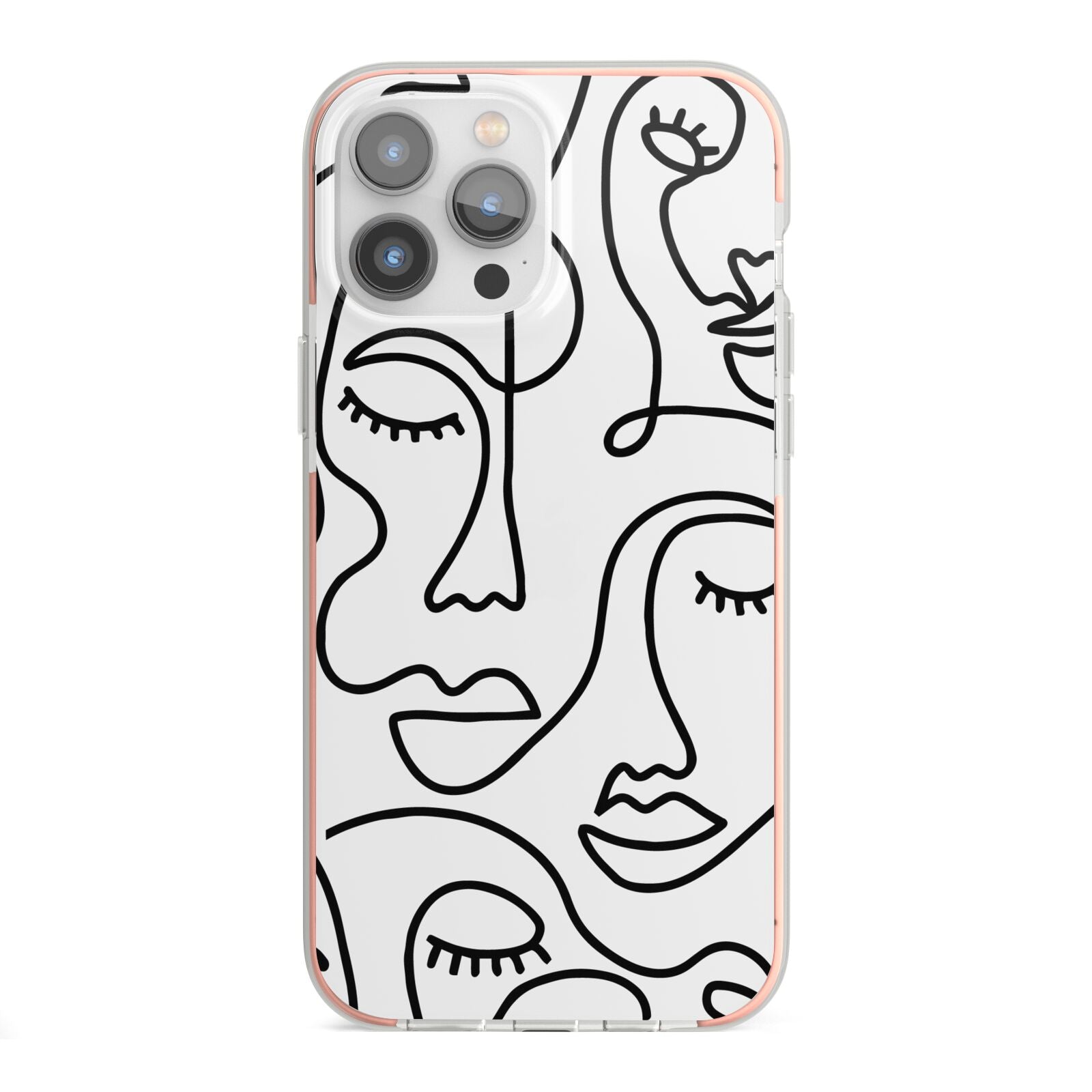 Continuous Abstract Face iPhone 13 Pro Max TPU Impact Case with Pink Edges