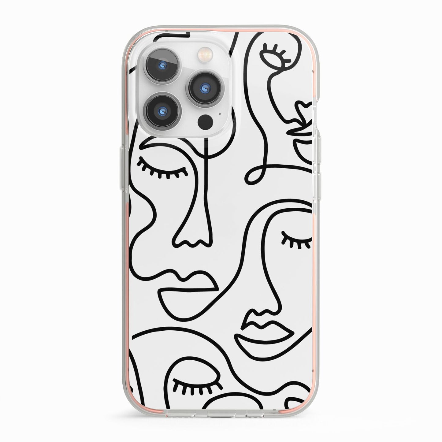 Continuous Abstract Face iPhone 13 Pro TPU Impact Case with Pink Edges