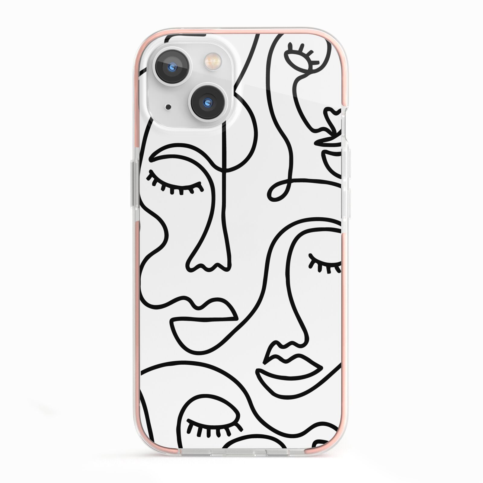 Continuous Abstract Face iPhone 13 TPU Impact Case with Pink Edges