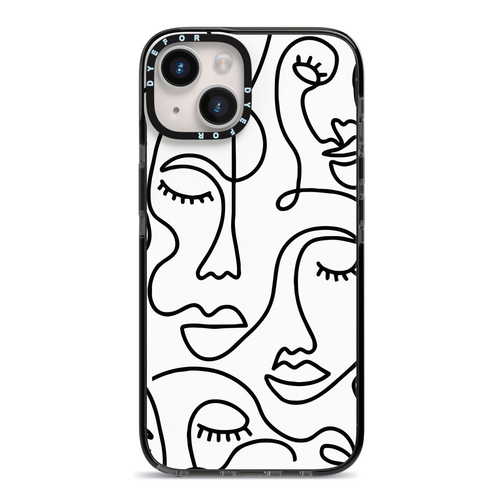 Continuous Abstract Face iPhone 14 Black Impact Case on Silver phone