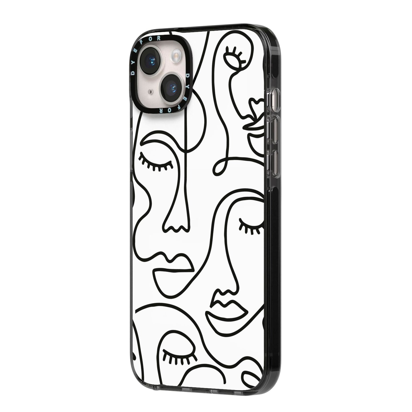 Continuous Abstract Face iPhone 14 Plus Black Impact Case Side Angle on Silver phone
