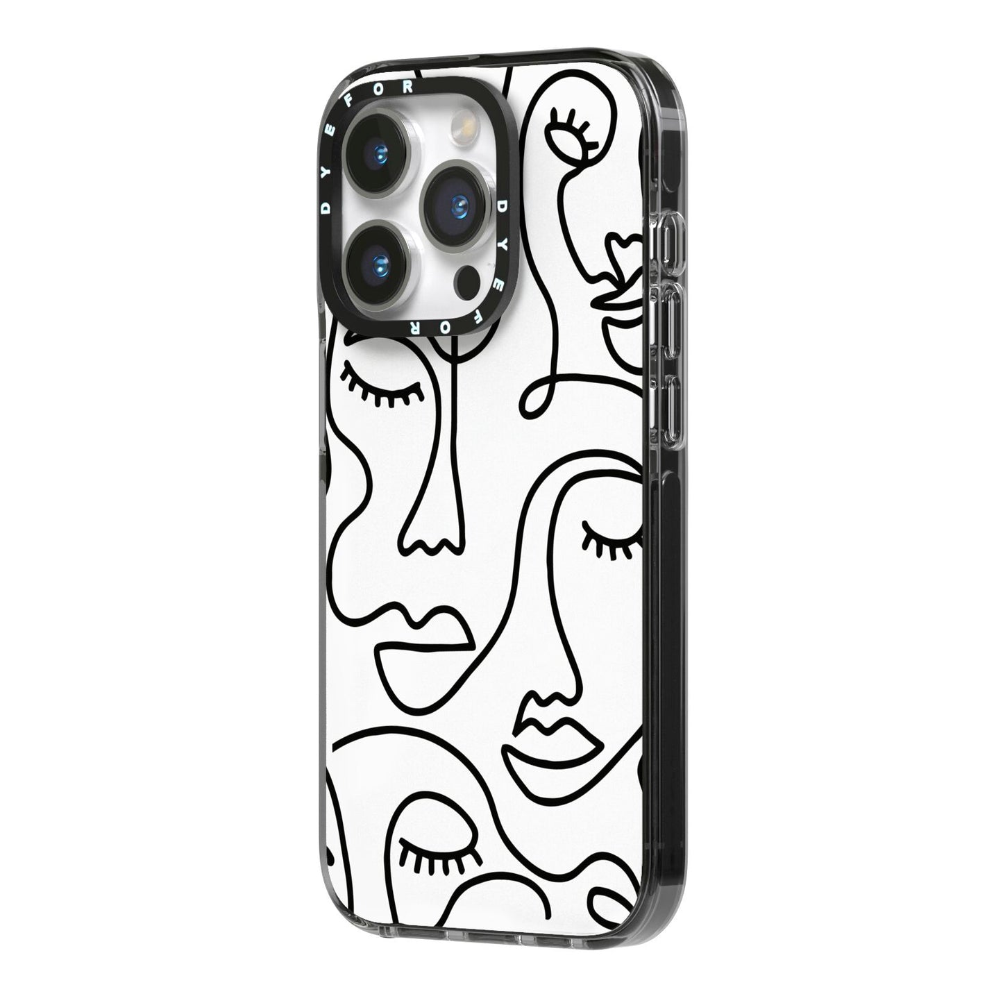 Continuous Abstract Face iPhone 14 Pro Black Impact Case Side Angle on Silver phone