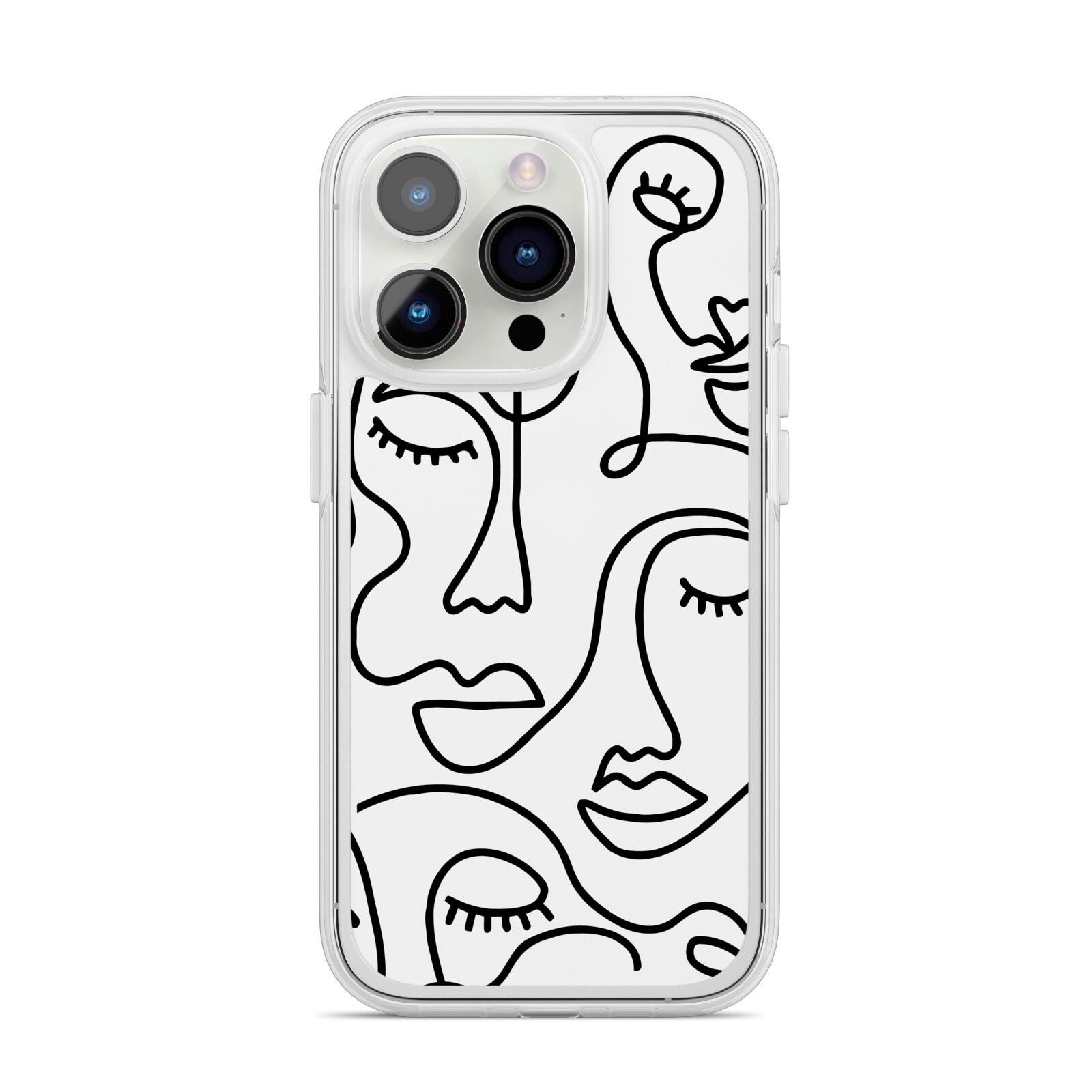 Continuous Abstract Face iPhone 14 Pro Clear Tough Case Silver
