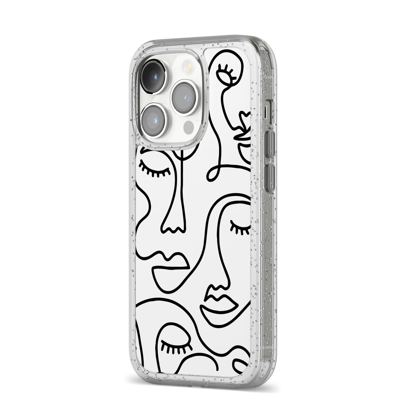 Continuous Abstract Face iPhone 14 Pro Glitter Tough Case Silver Angled Image