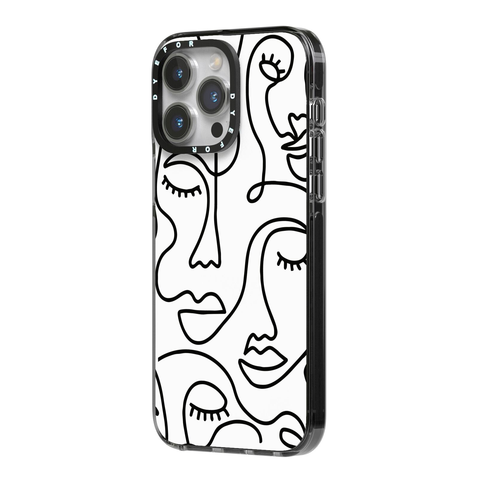 Continuous Abstract Face iPhone 14 Pro Max Black Impact Case Side Angle on Silver phone