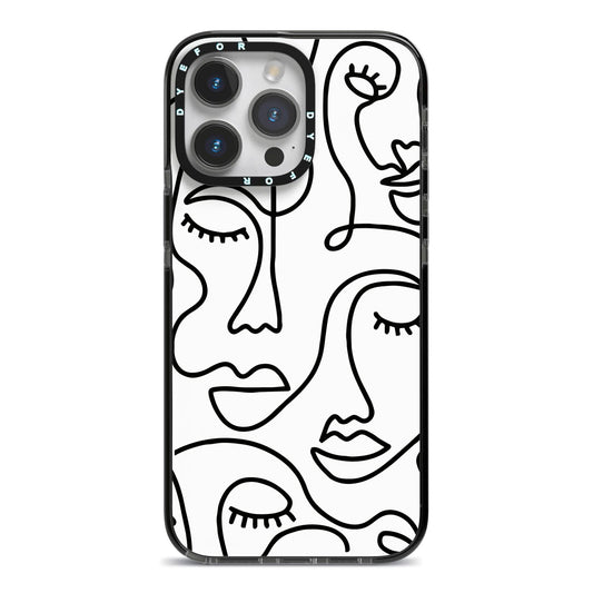 Continuous Abstract Face iPhone 14 Pro Max Black Impact Case on Silver phone