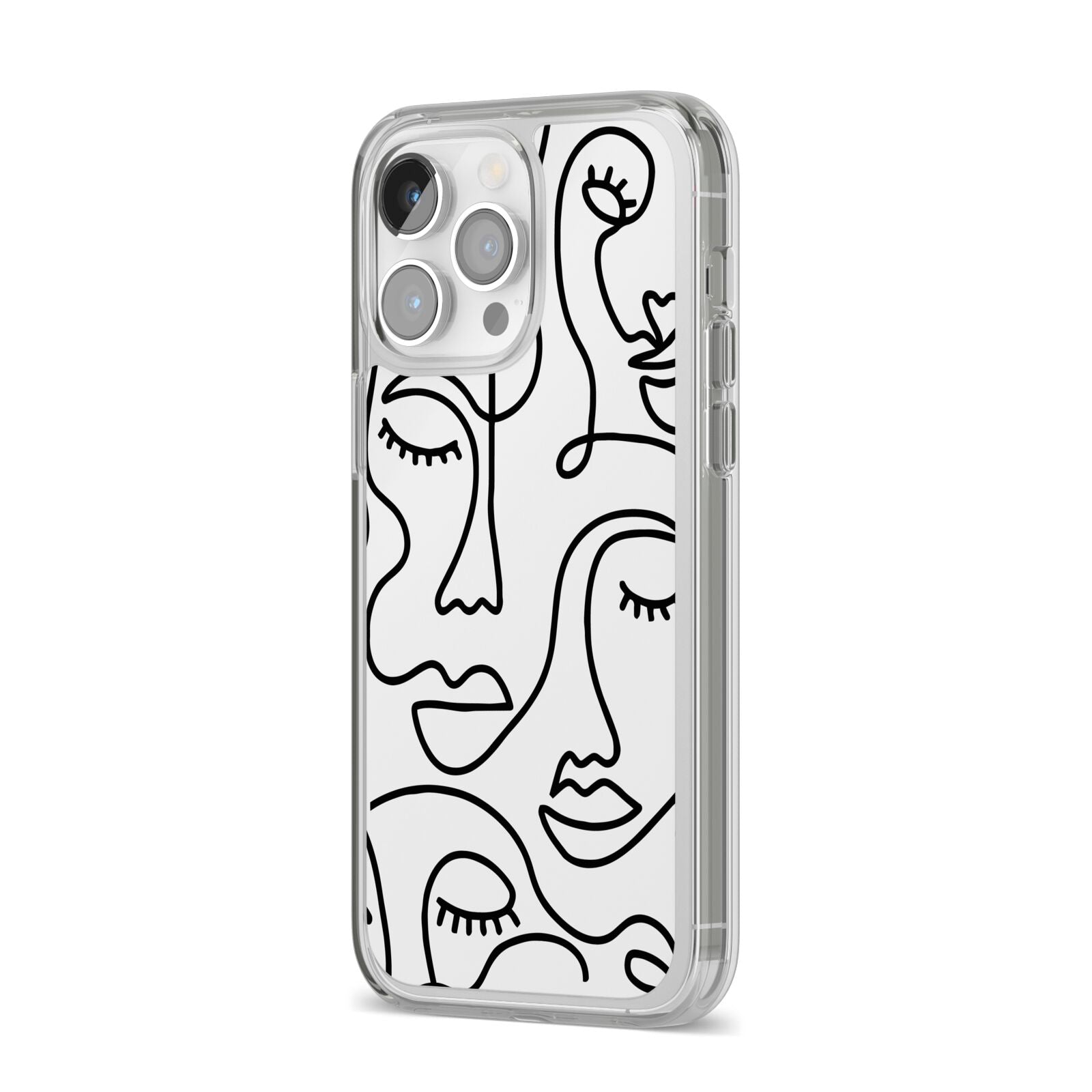 Continuous Abstract Face iPhone 14 Pro Max Clear Tough Case Silver Angled Image