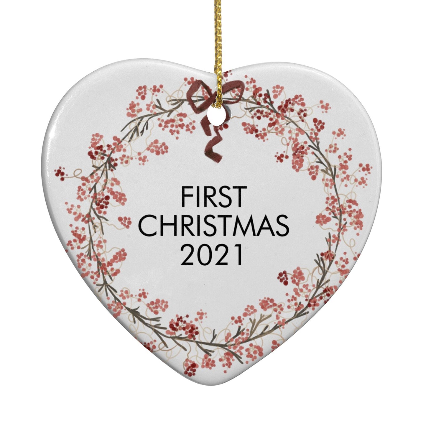 Couples Christmas Wreath Personalised Heart Decoration Back Image
