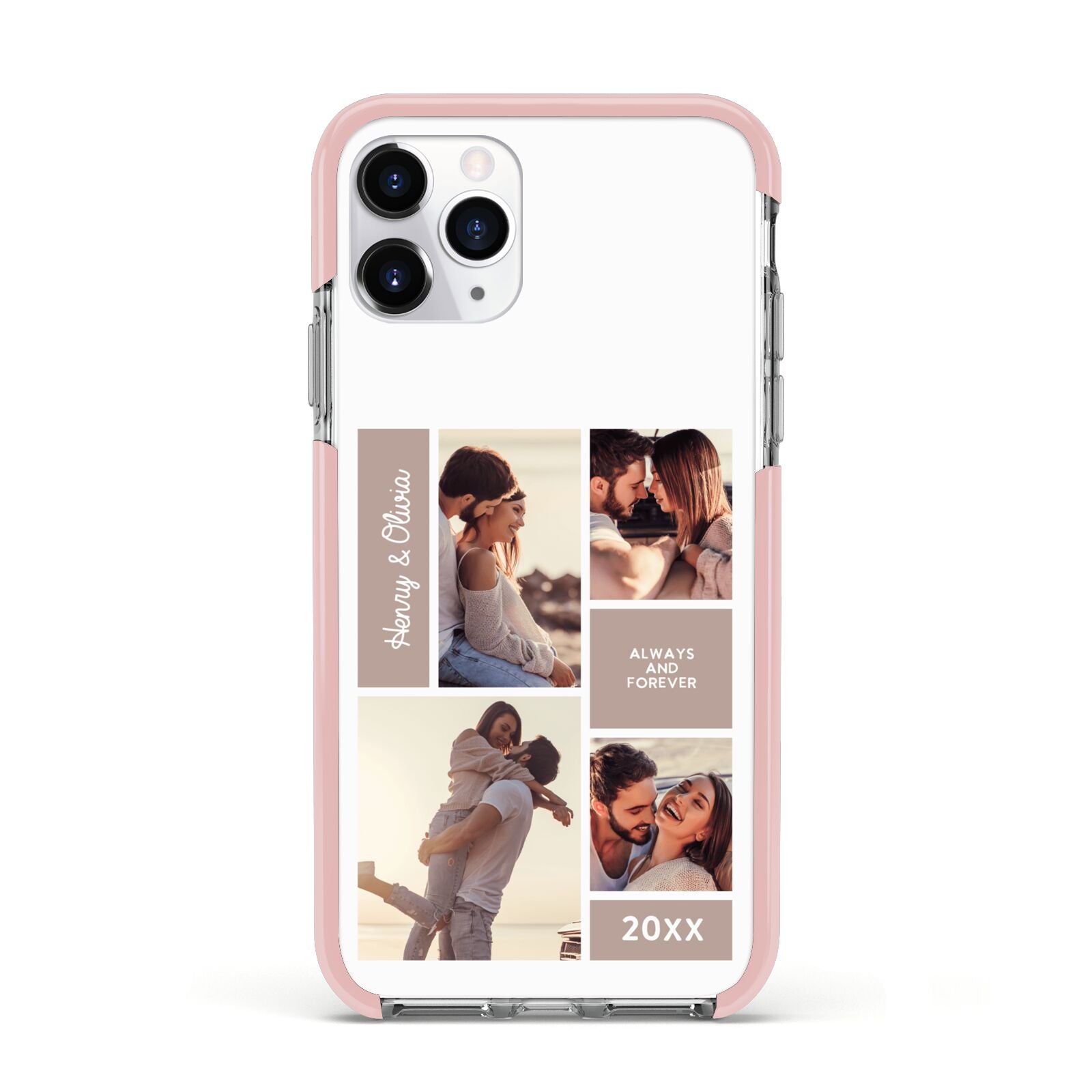 Couples Valentine Photo Collage Personalised Apple iPhone 11 Pro in Silver with Pink Impact Case